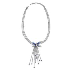 Stylish Necklace White Diamonds White Gold Sapphire Hand Decorated Micromosaic