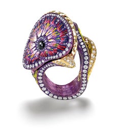 Sicis Jewels Quetzal Ring in Gold, Titanium with Diamonds & Micromosaic