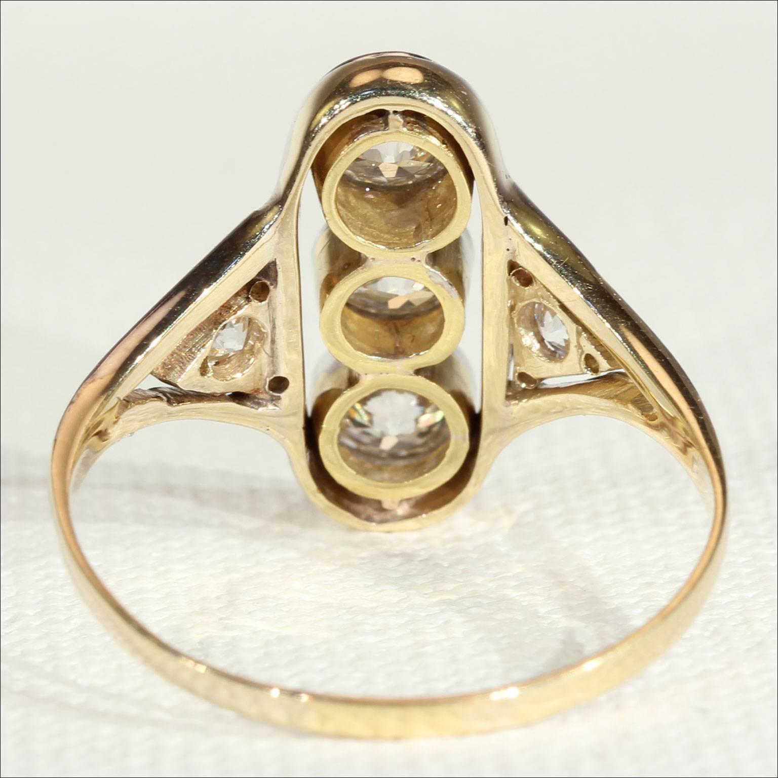 Old European Cut Antique Edwardian Gold Diamond Platinum Ring For Sale