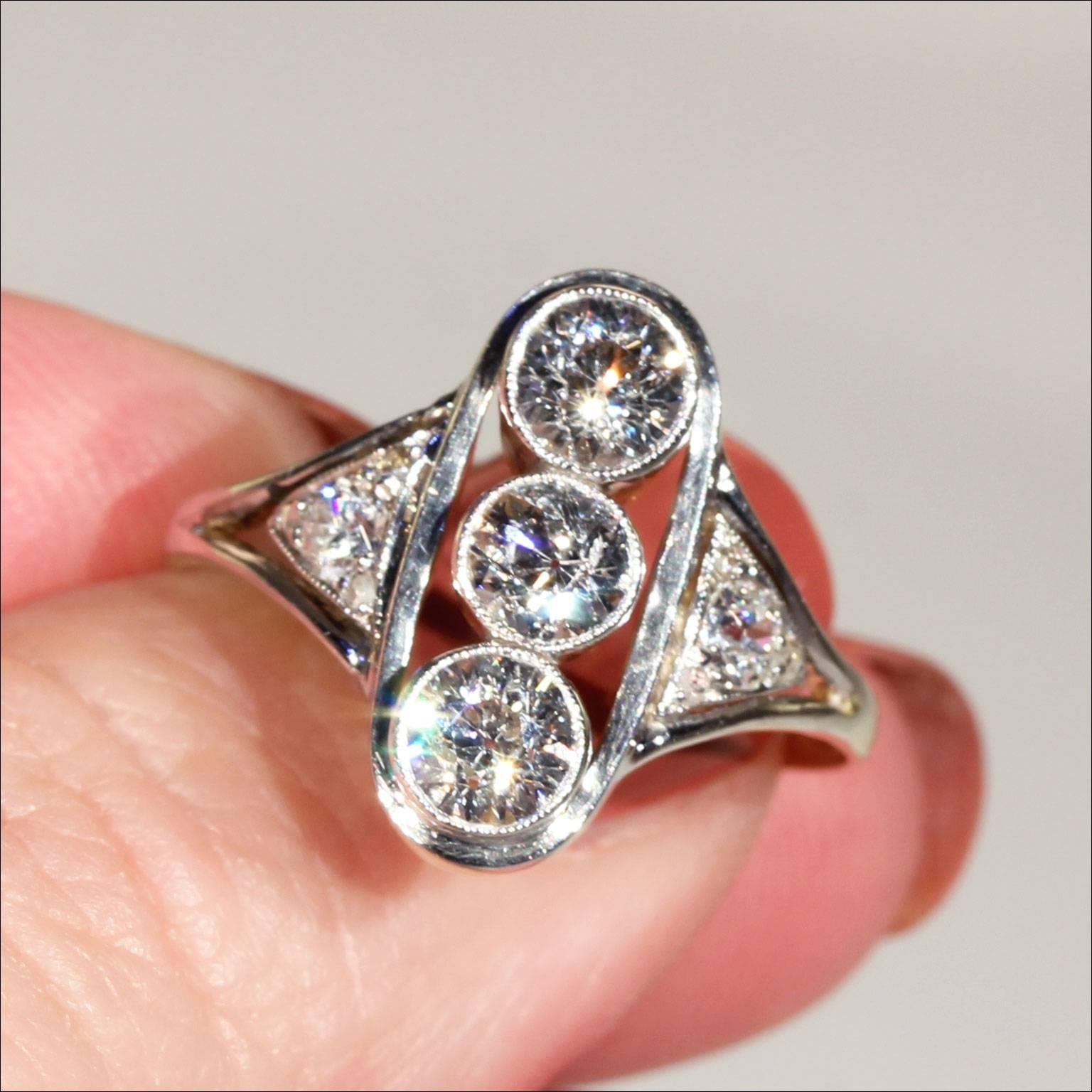 Women's Antique Edwardian Gold Diamond Platinum Ring For Sale