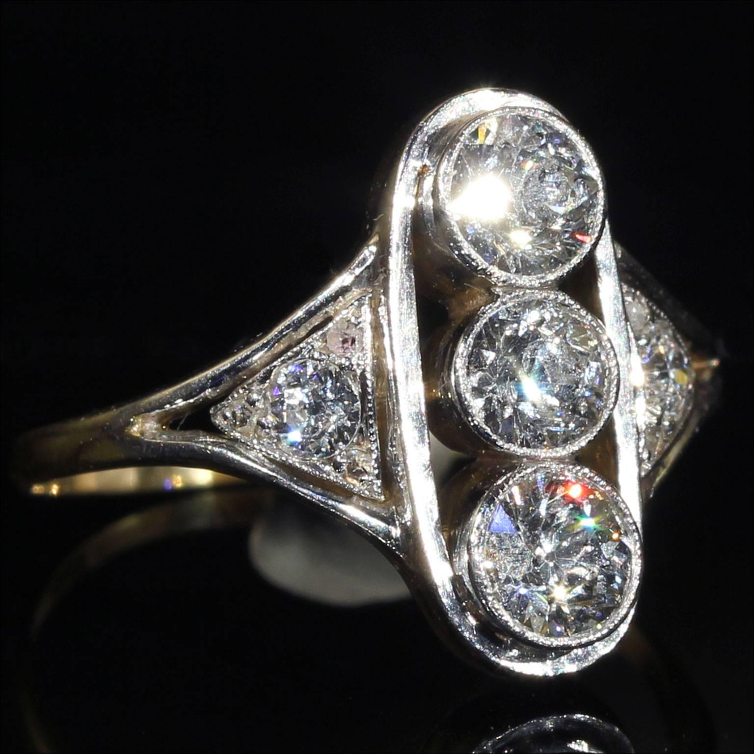 Antique Edwardian Gold Diamond Platinum Ring For Sale 2