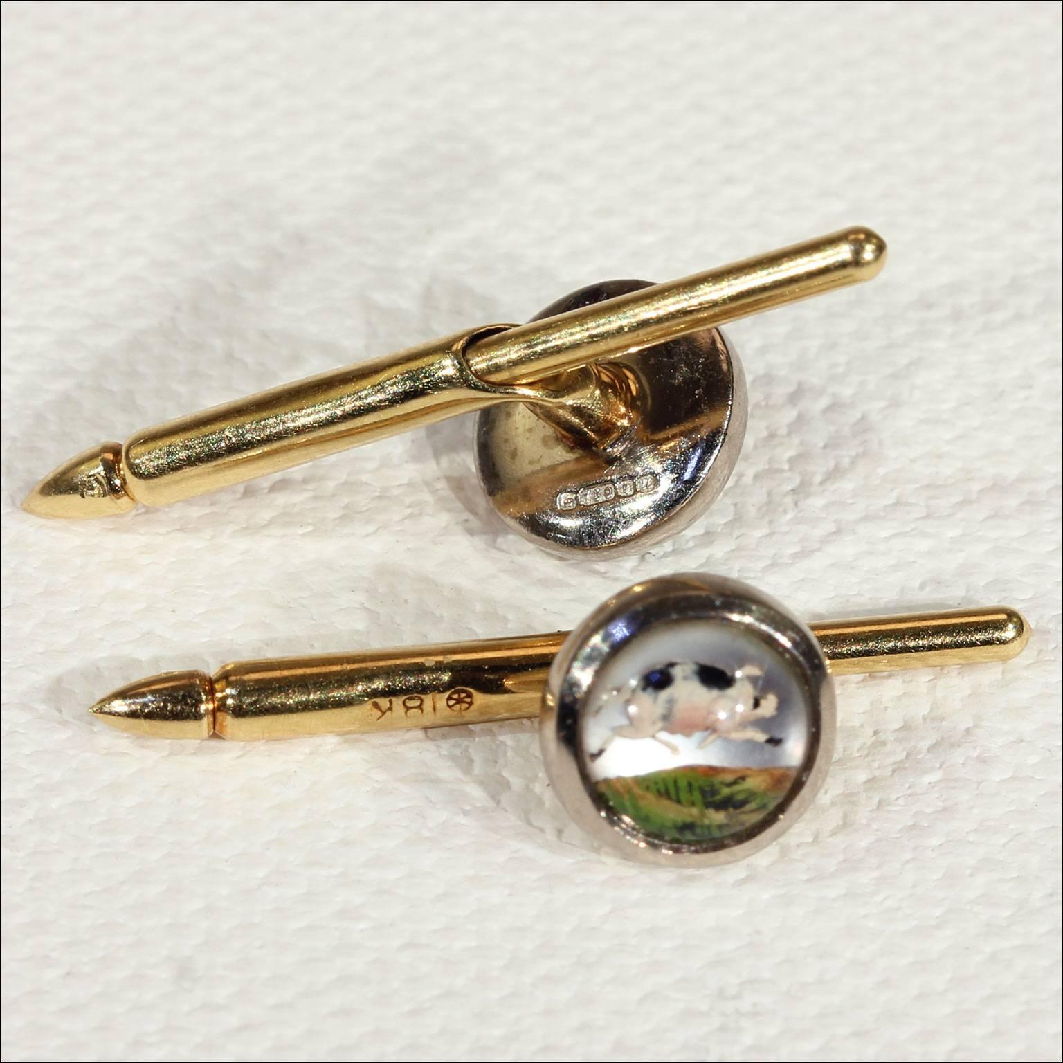 Theo Fennell Essex Crystal Pigs Gold Cufflink and Stud Set  In Excellent Condition For Sale In Middleton, WI