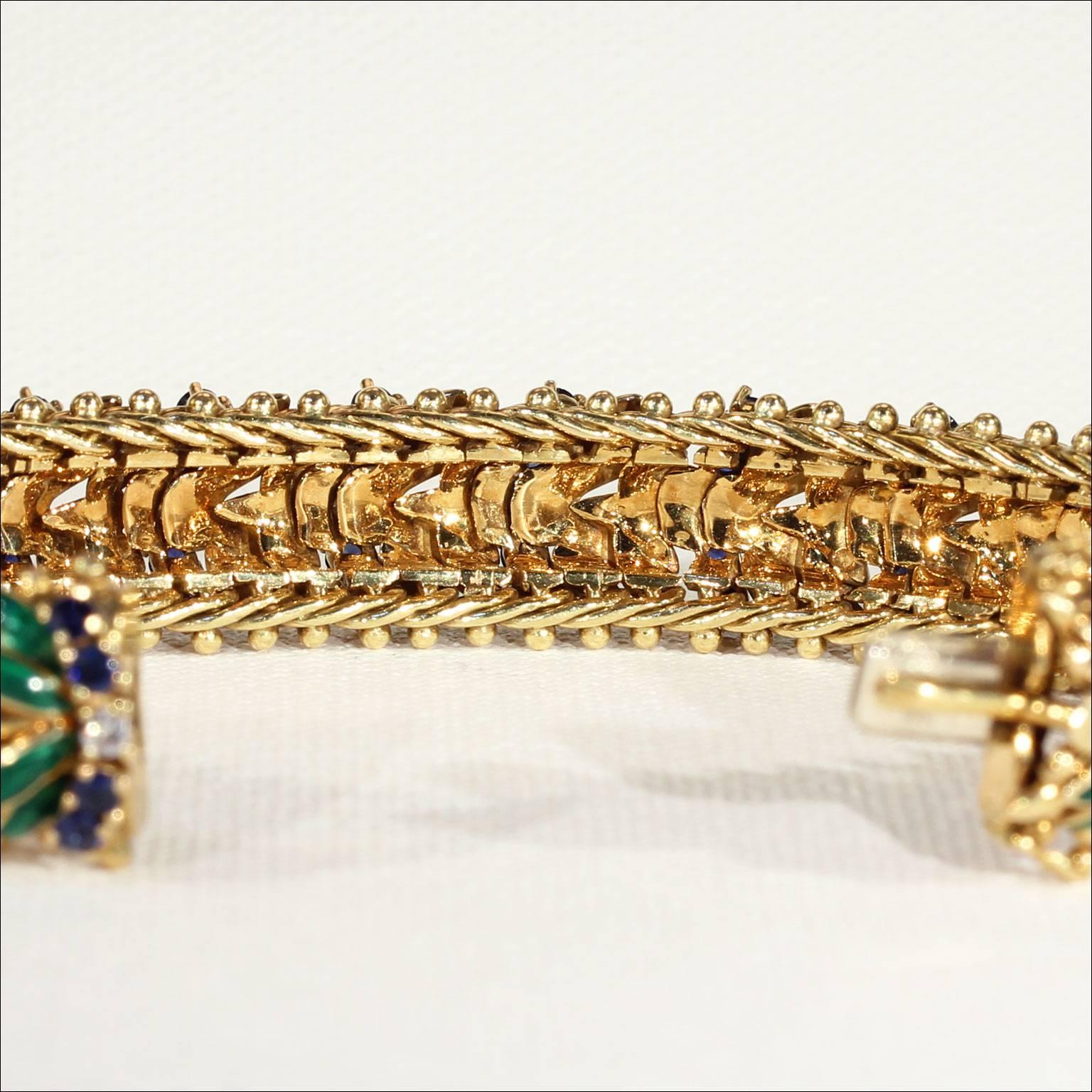 Women's or Men's Enamel Sapphire Diamond Gold Bracelet