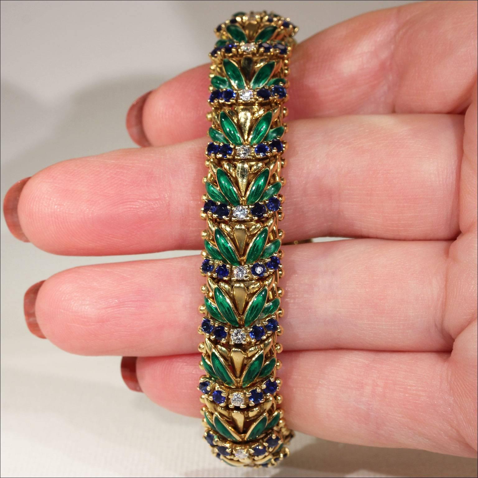Enamel Sapphire Diamond Gold Bracelet 2