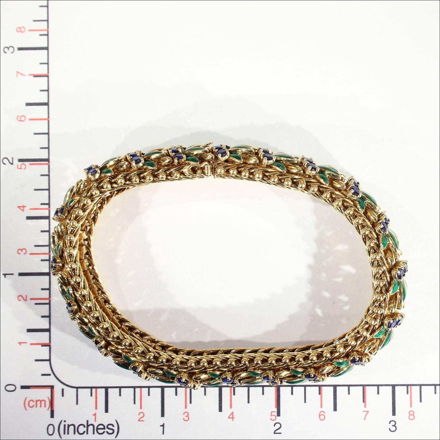 Enamel Sapphire Diamond Gold Bracelet 4
