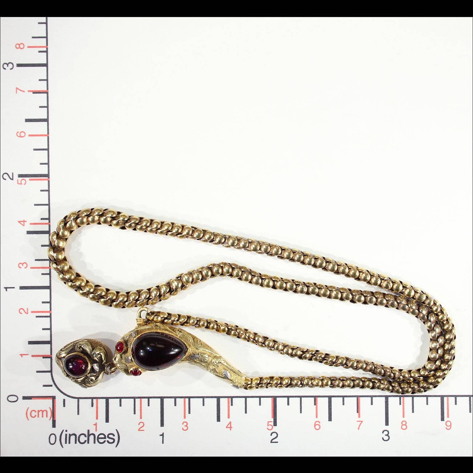 Antique Victorian Garnet Gold Snake Necklace In Excellent Condition For Sale In Middleton, WI