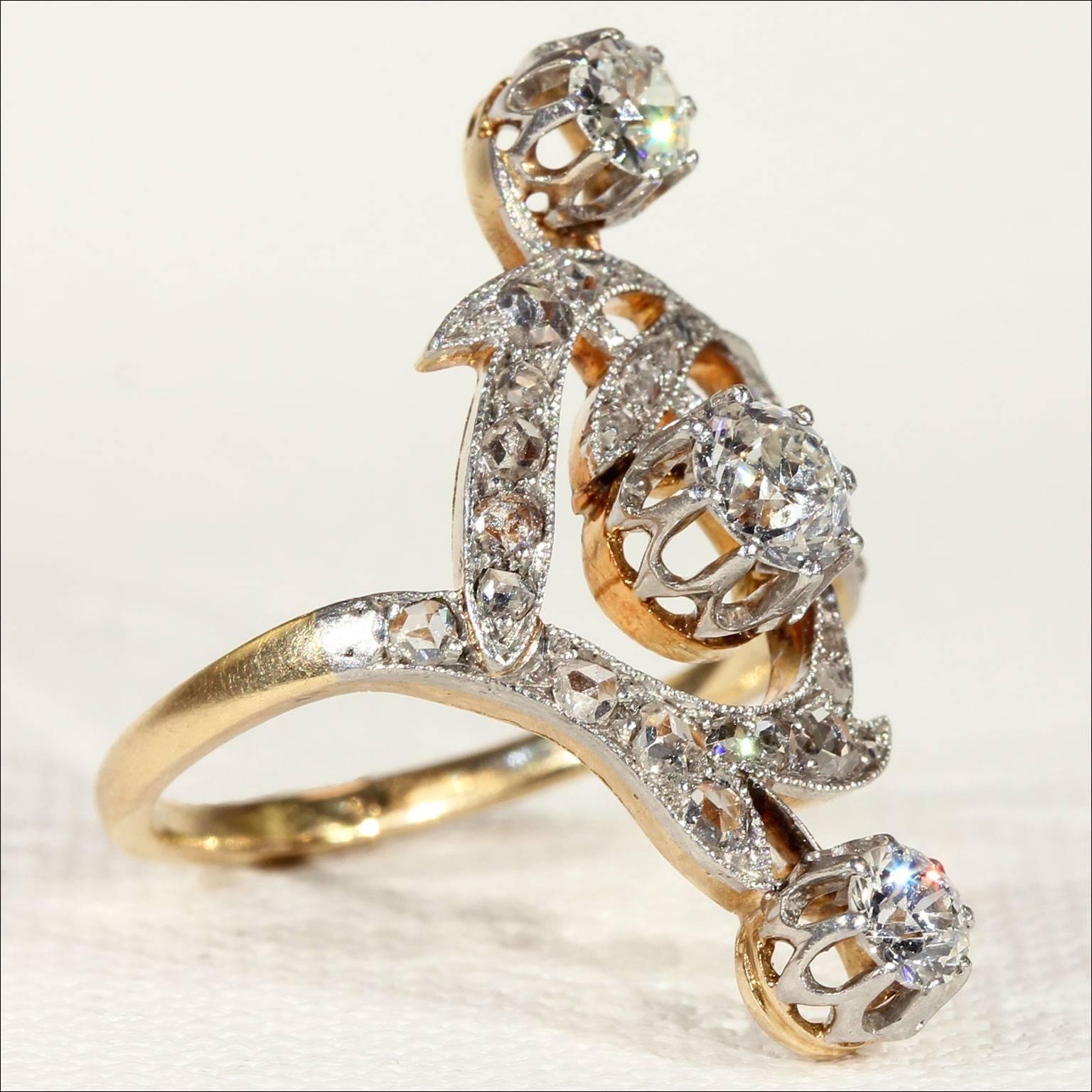 This Art Nouveau ring would be called Edwardian if it was English; not at all an ugly name, although perhaps a bit masculine for describing this delicately light and airy style. Luckily for this ring, it’s French, so it gets to go by a much better