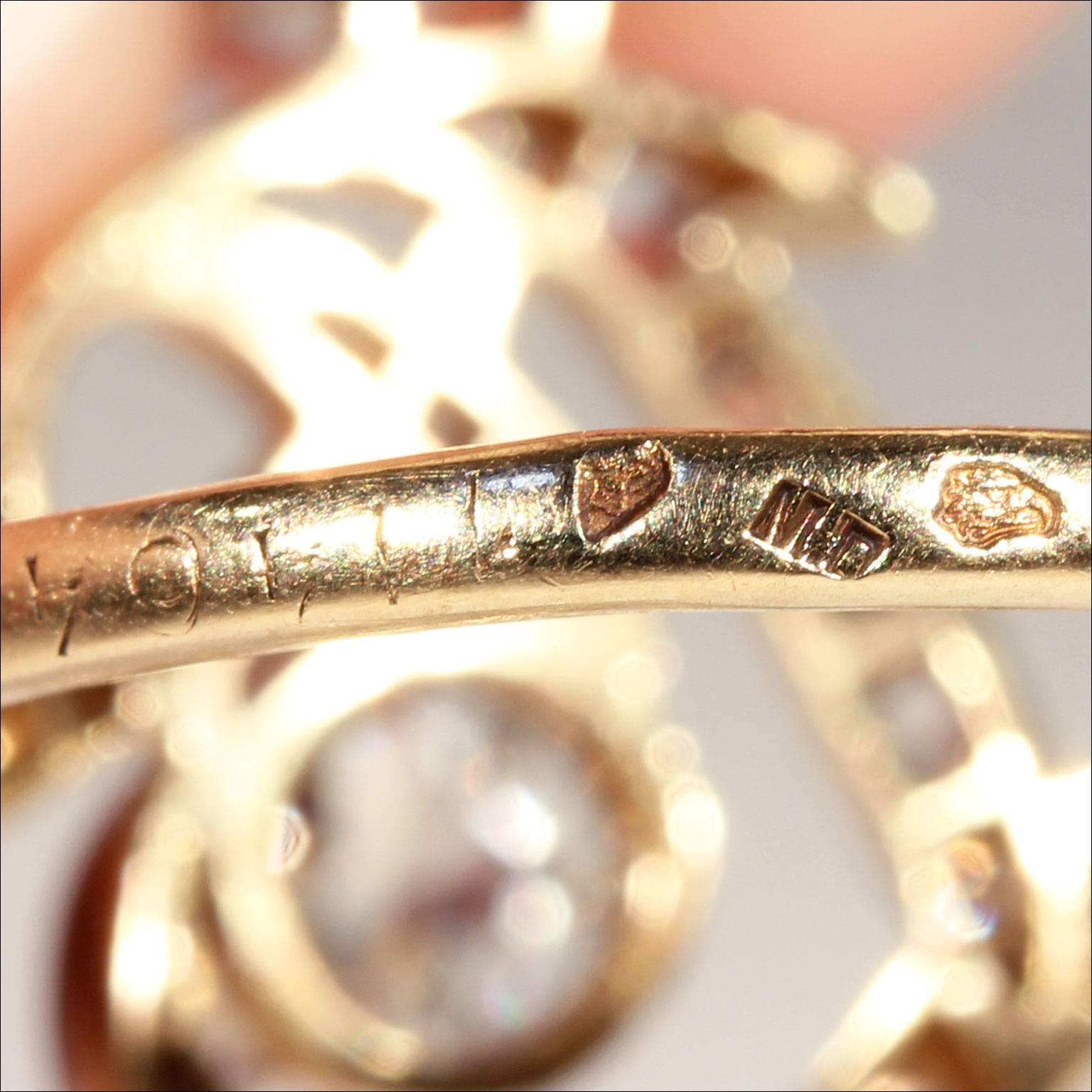 French Art Nouveau Diamond gold platinum Ring  For Sale 2