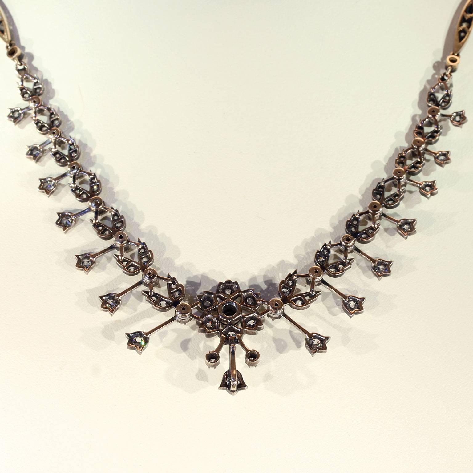 Late Victorian Antique Victorian Floral Design Diamond Necklace  For Sale