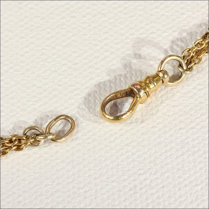 Victorian Pearl Triple Chain Gold Necklace  In Excellent Condition For Sale In Middleton, WI