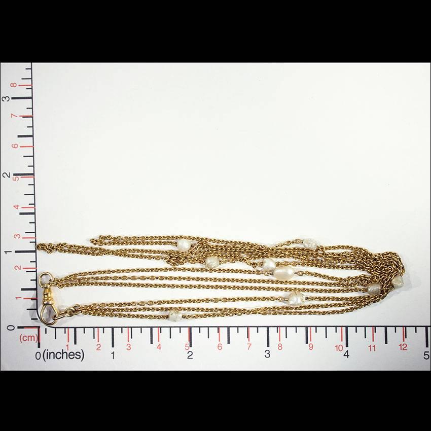 Victorian Pearl Triple Chain Gold Necklace  For Sale 2