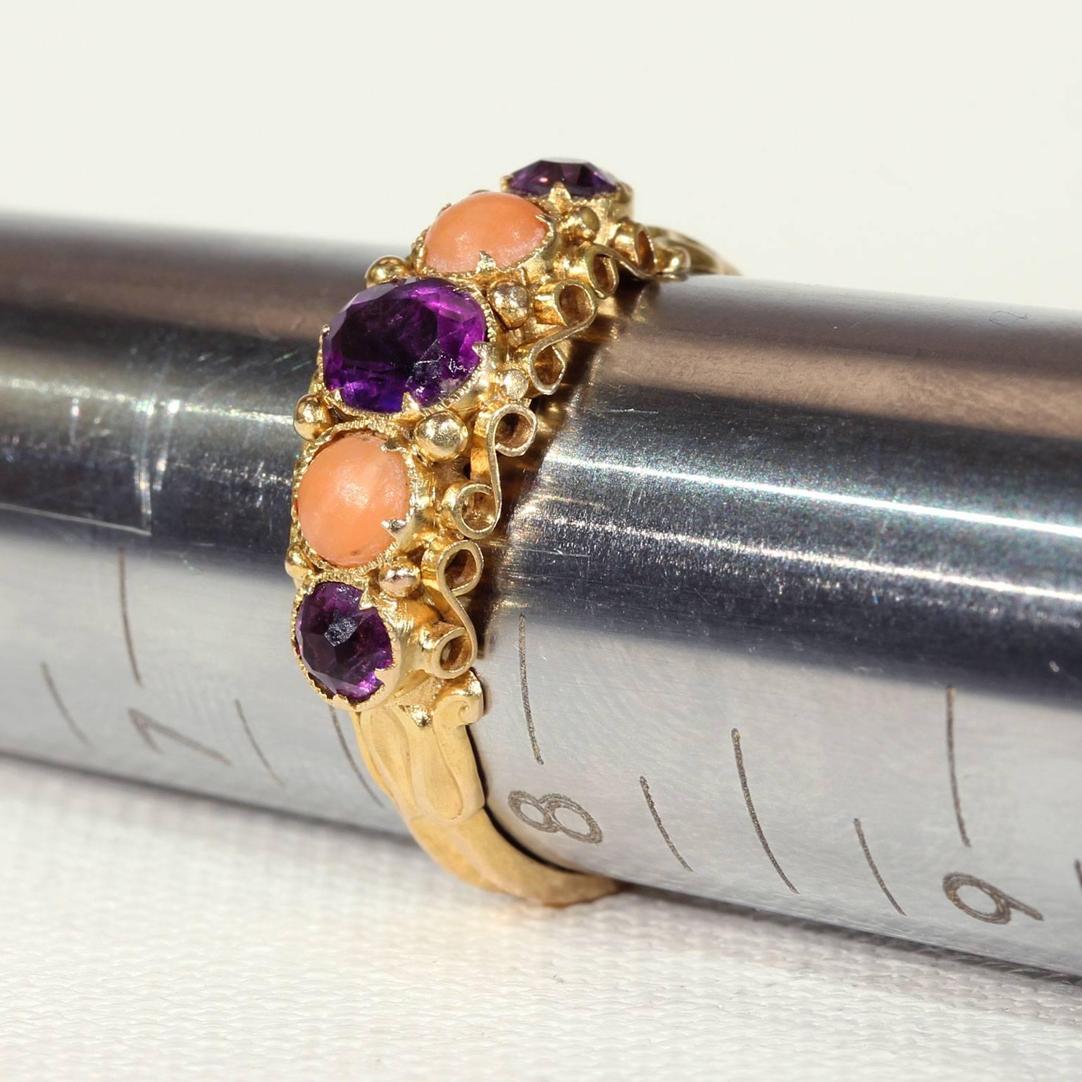 Antique Victorian Coral Amethyst Gold Ring  4
