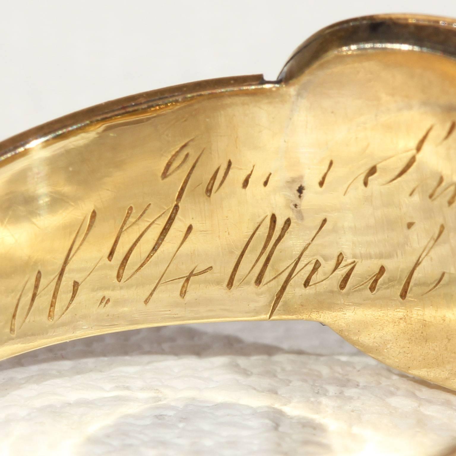 Georgian Garnet Black Enamel Gold Memorial Ring For Sale 5