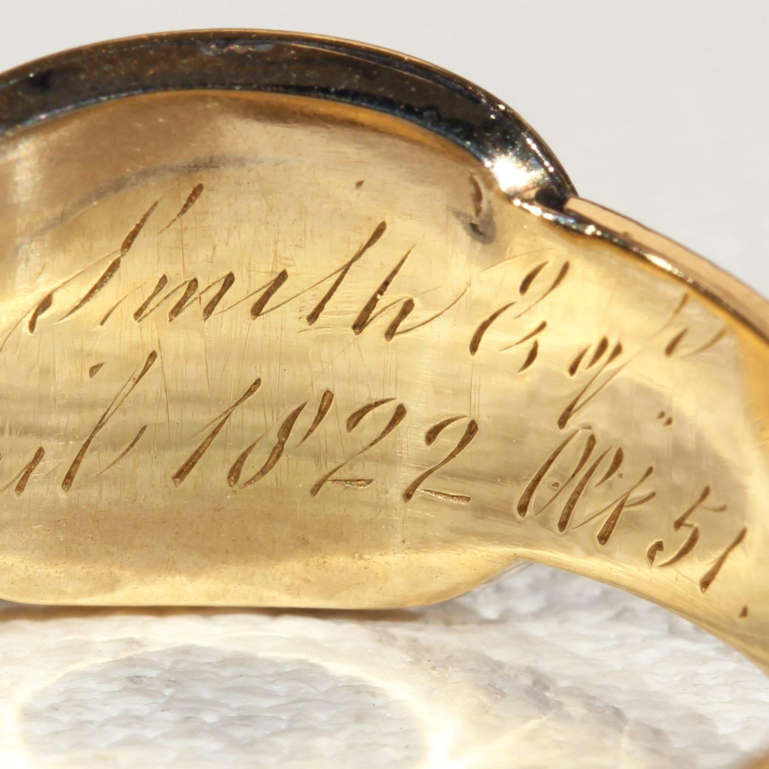 Georgian Garnet Black Enamel Gold Memorial Ring For Sale 6