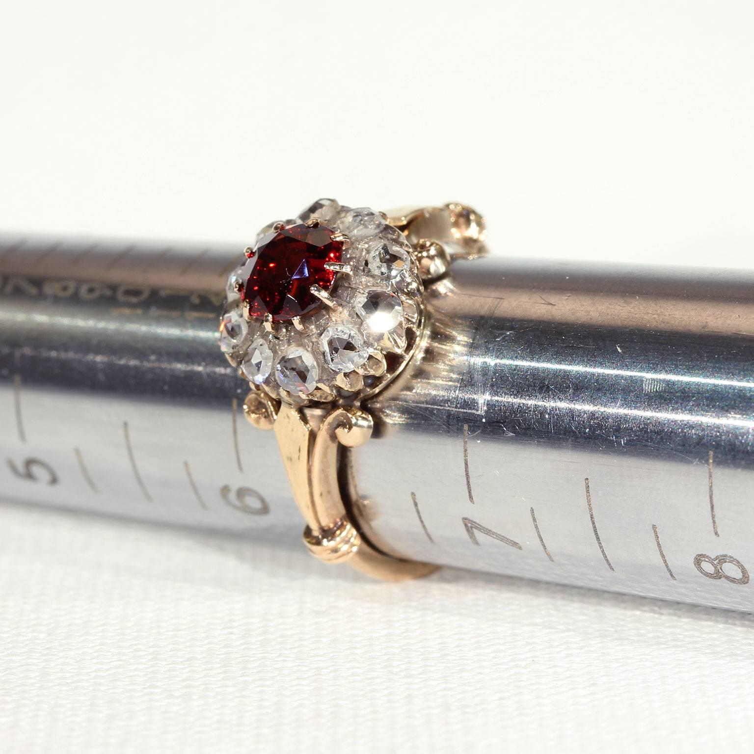 Victorian Hessonite Diamond Gold Cluster Ring 4