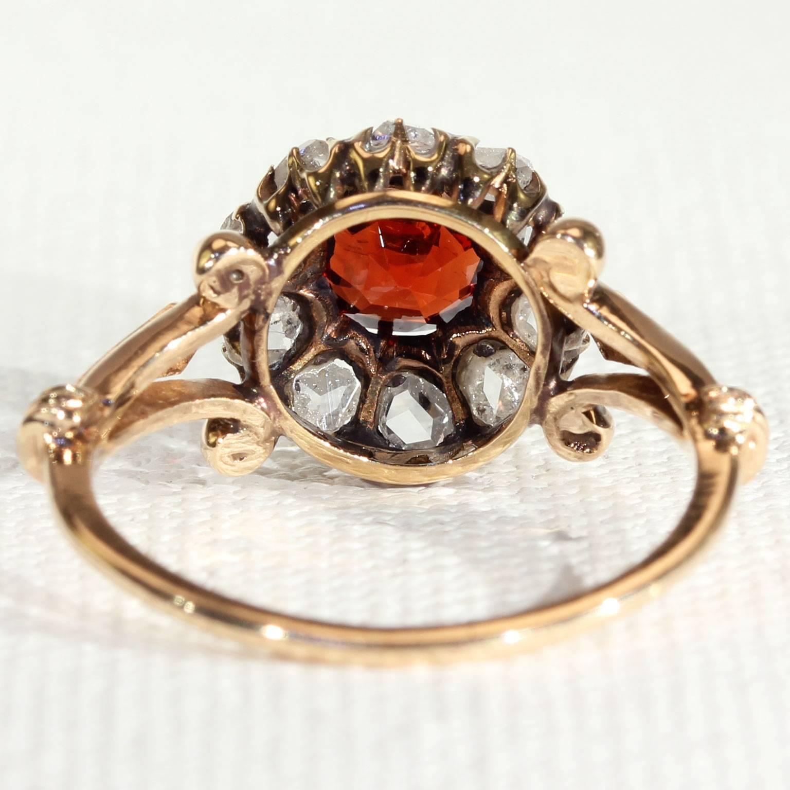 Victorian Hessonite Diamond Gold Cluster Ring 3