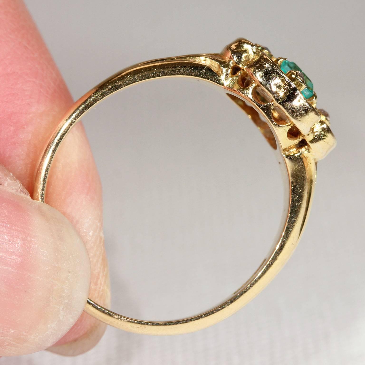 Victorian Emerald Diamond Flower Ring Gold 2