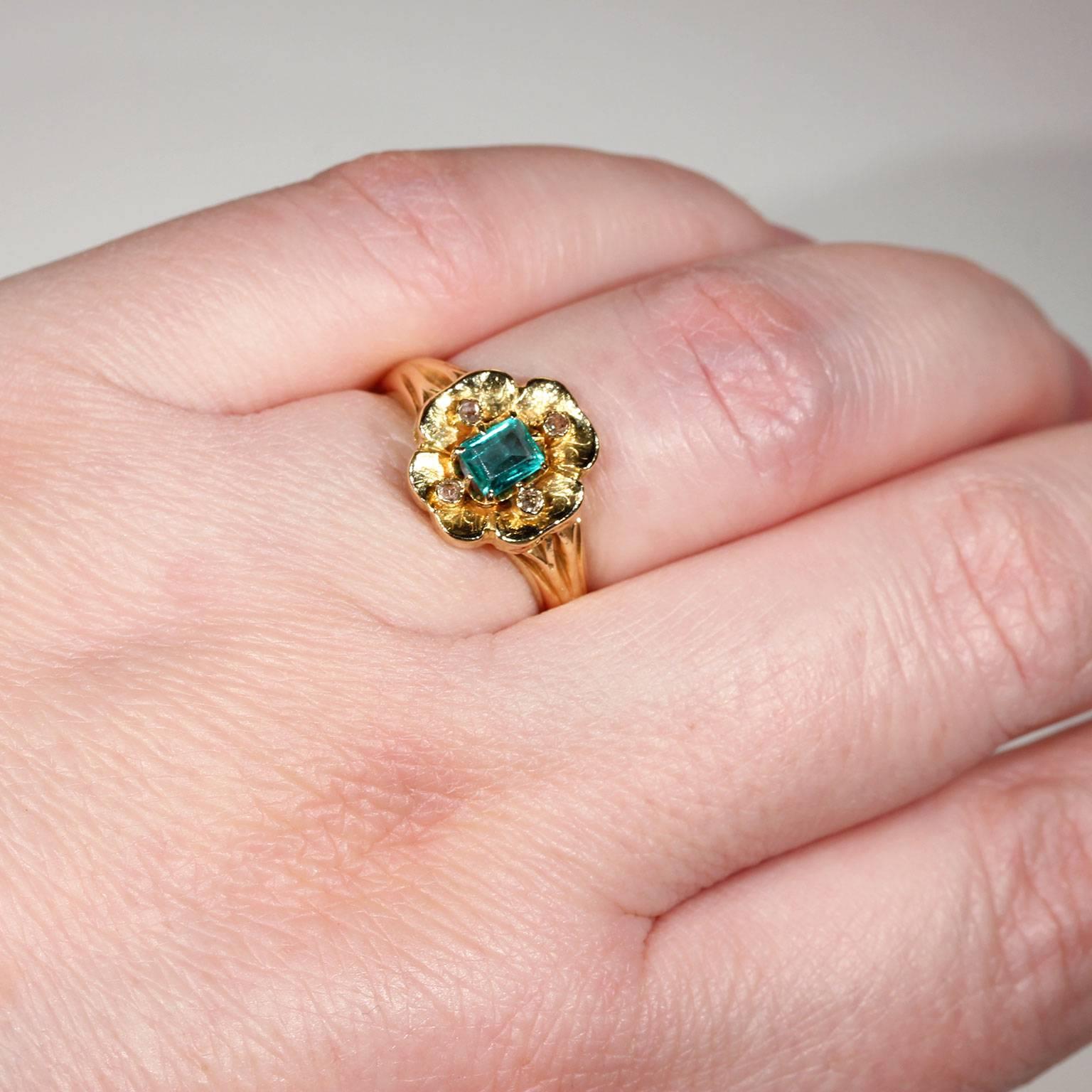 Victorian Emerald Diamond Flower Ring Gold 3