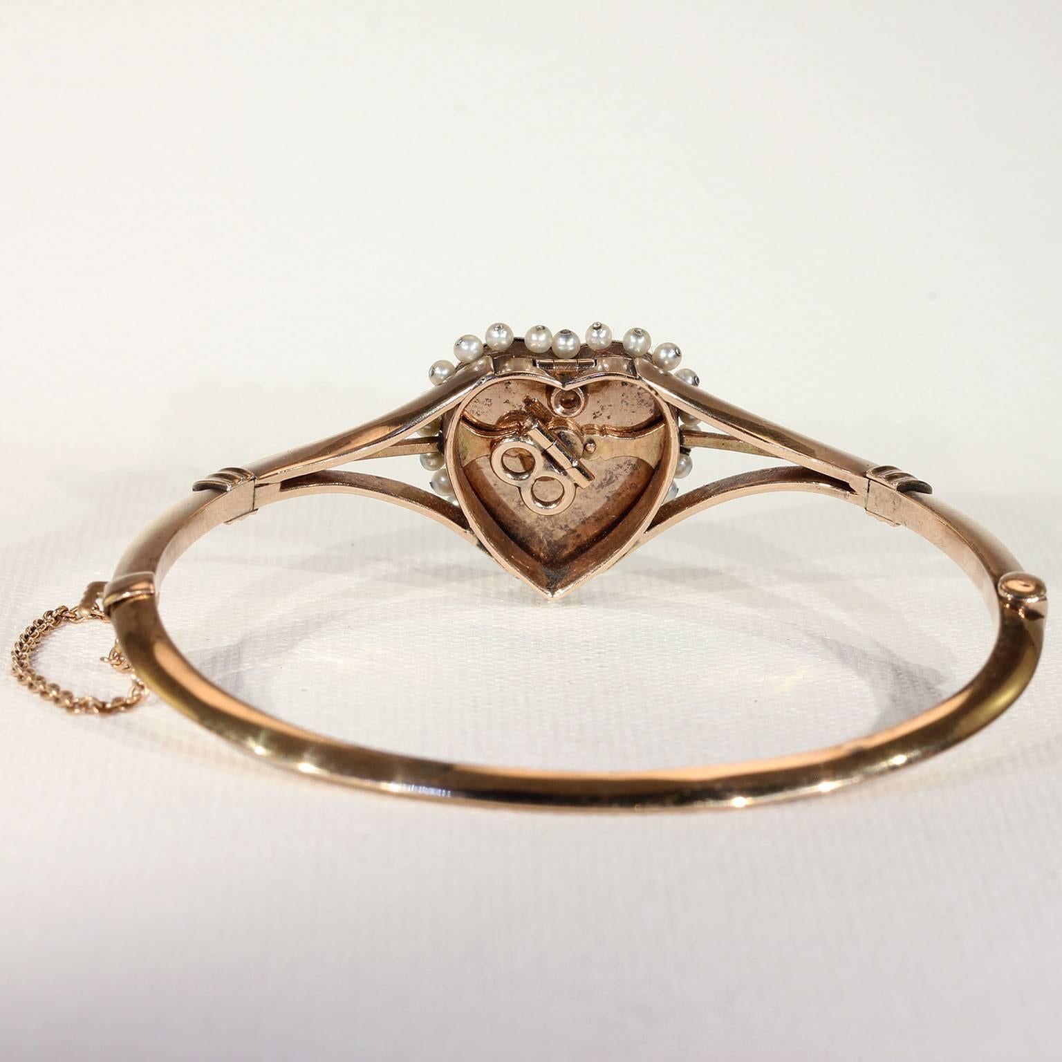 Women's Victorian Convertible Pearl Diamond Bangle Pendant Enamel Heart