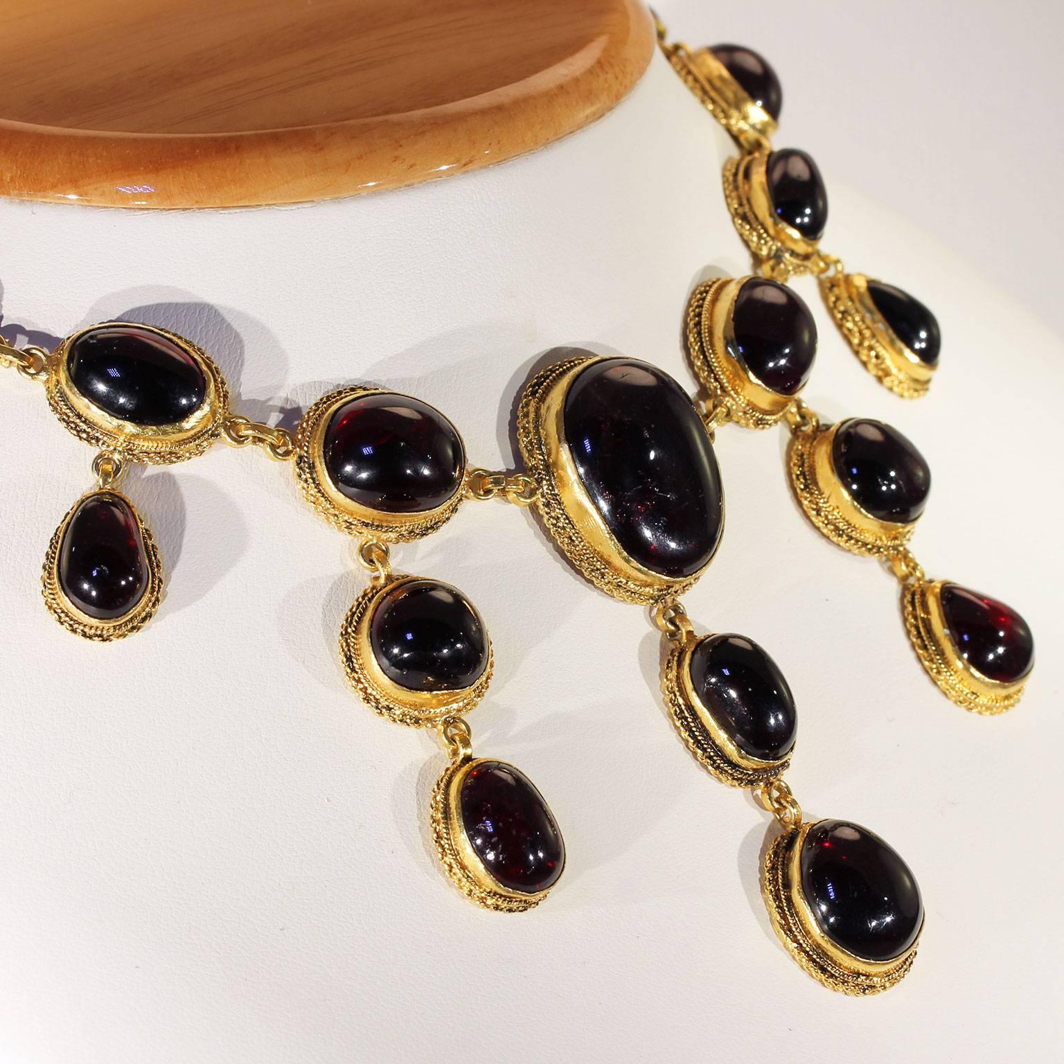 Austro-Hungarian Carbuncle Garnet Necklace Silver Gilt  In Excellent Condition In Middleton, WI