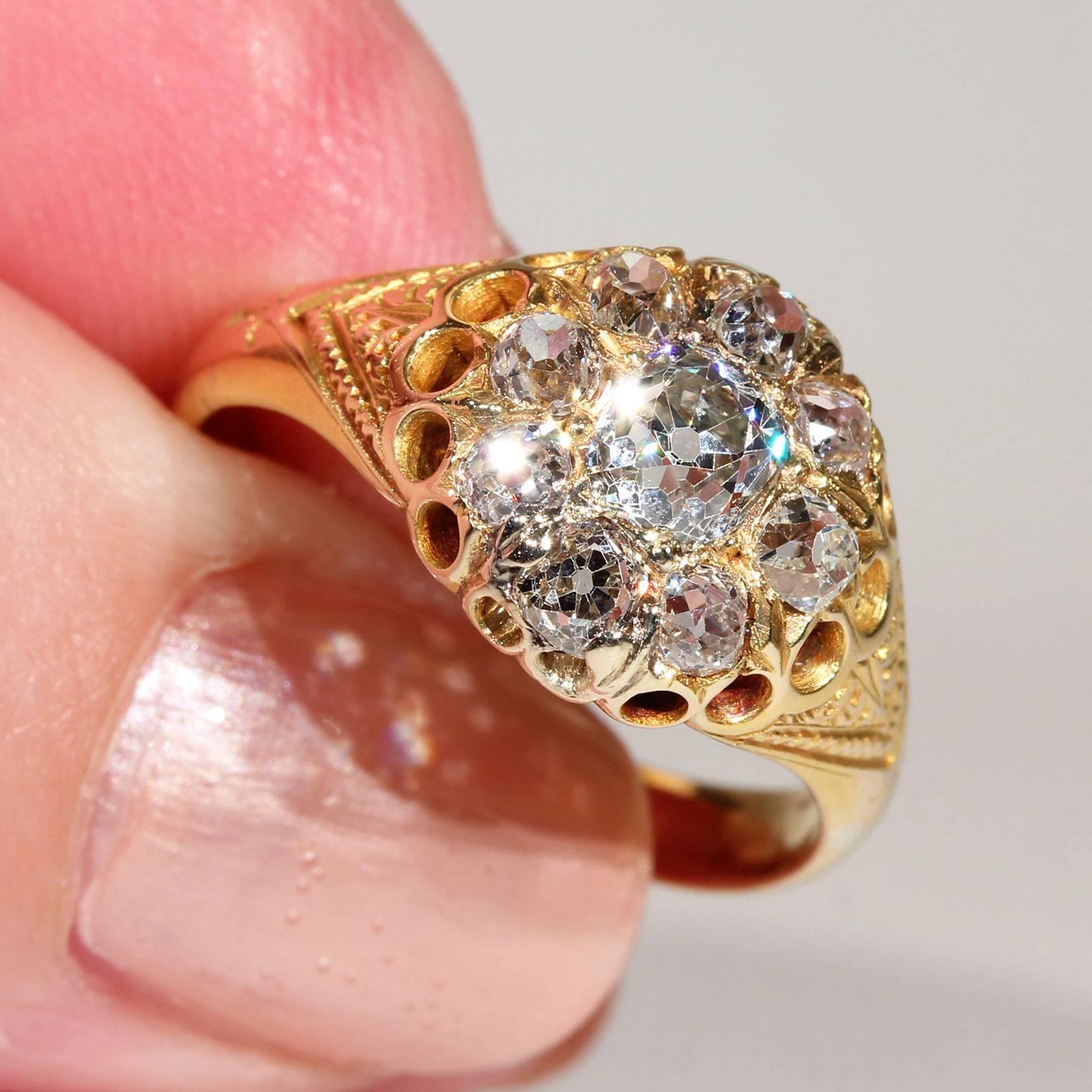 Victorian Diamond Cluster Engagement Ring In Excellent Condition For Sale In Middleton, WI