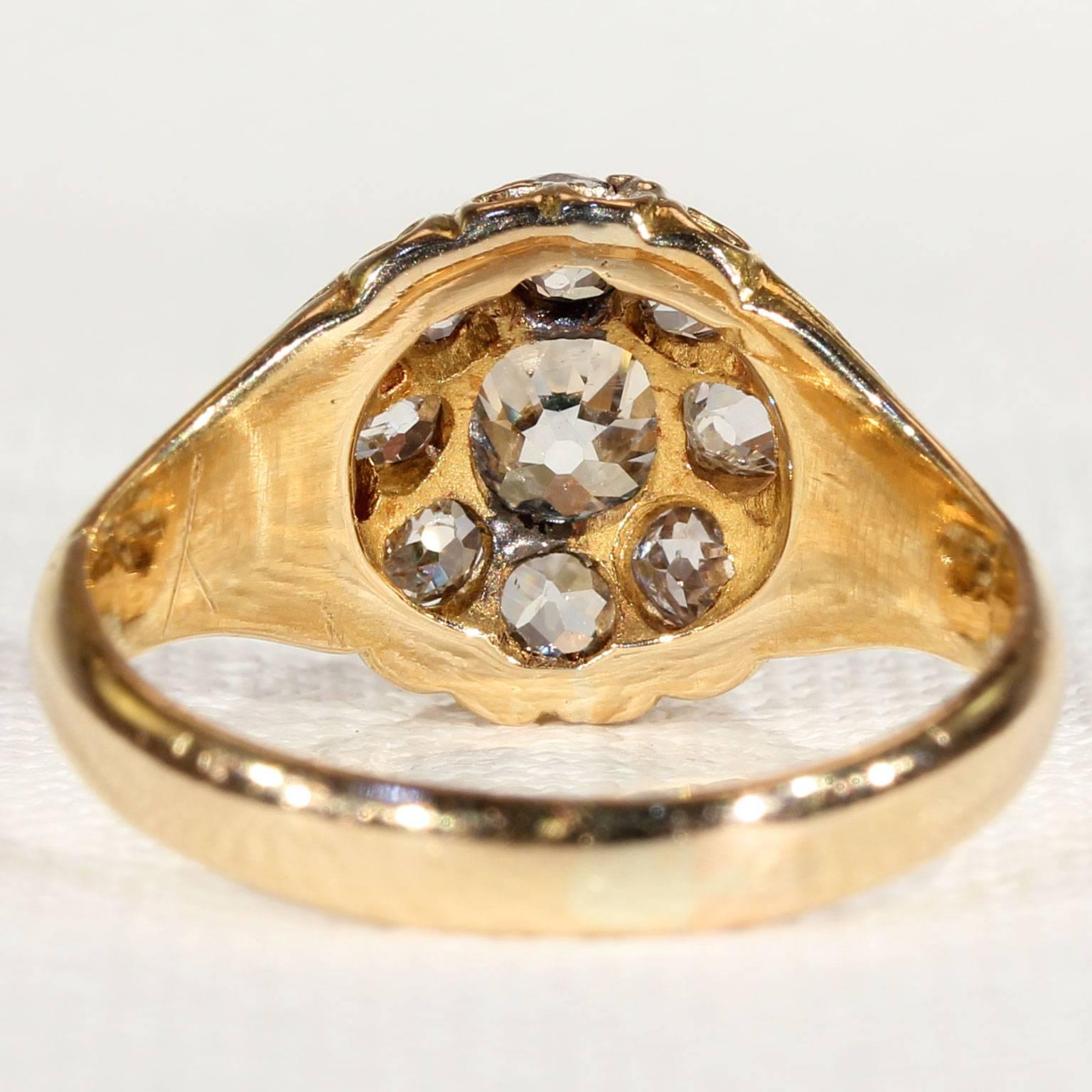 Old European Cut Victorian Diamond Cluster Engagement Ring For Sale