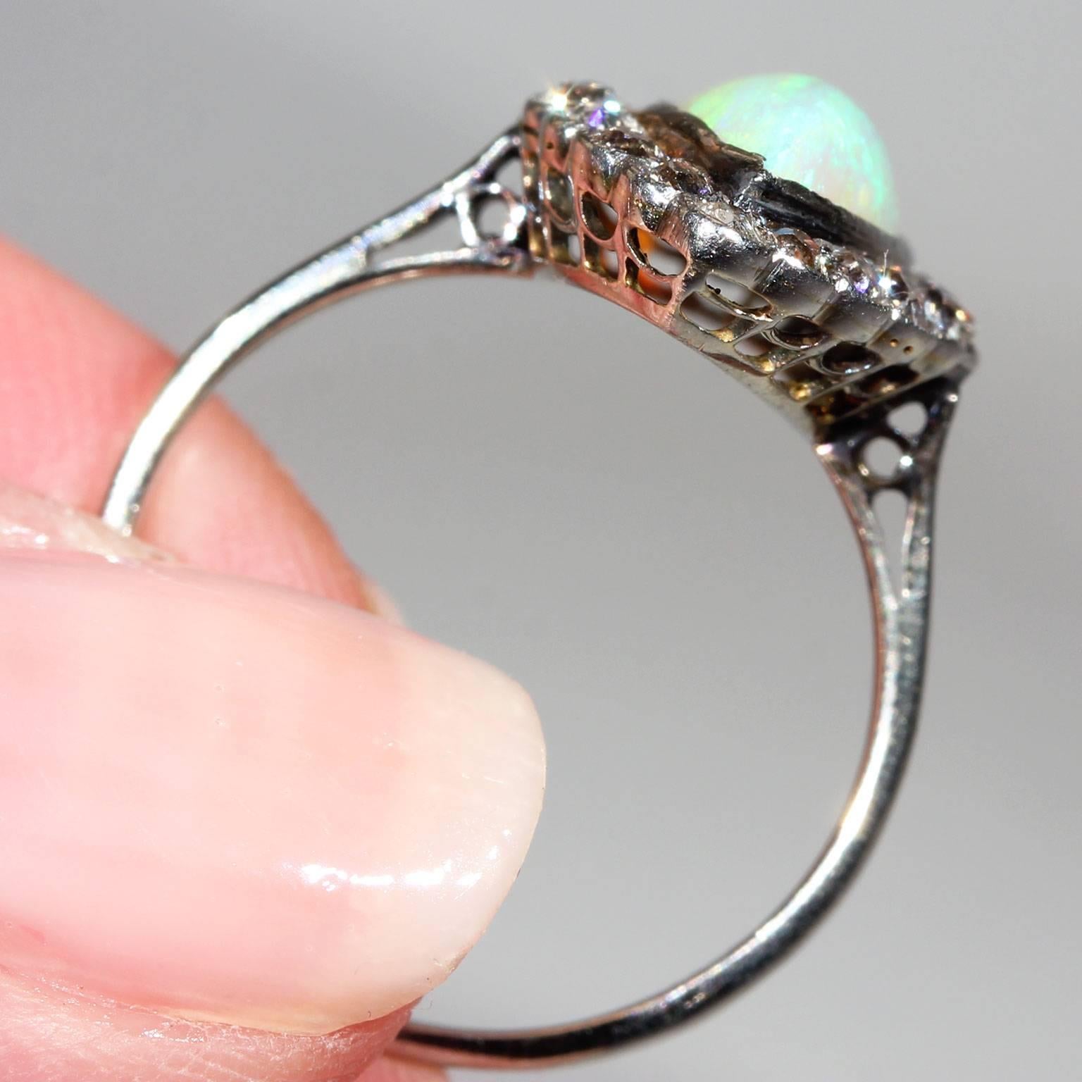 Edwardian Opal Diamond Marquise Cluster Ring Platinum For Sale 3