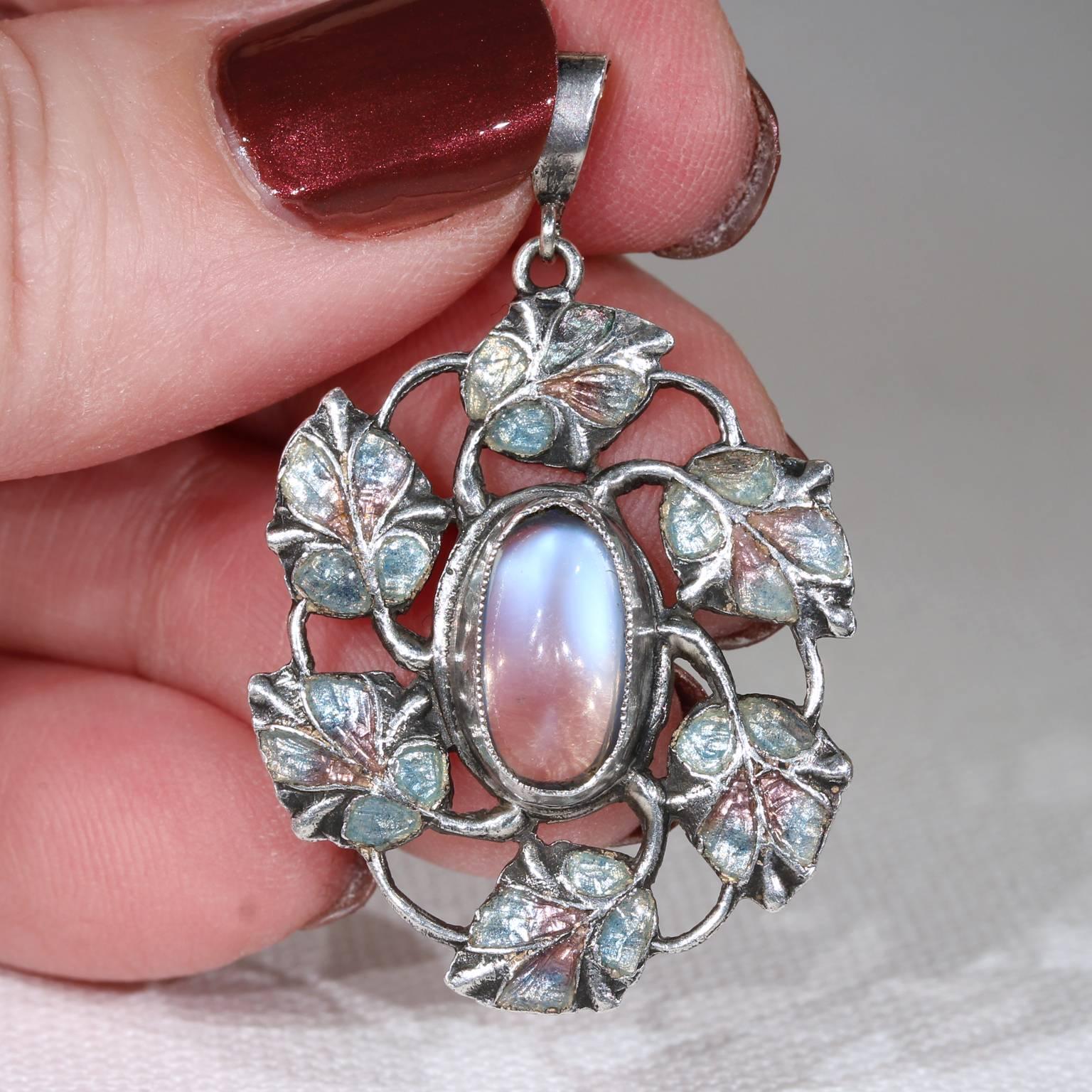 Arts and Crafts Jessie King Pendant Moonstone Enamel Silver 2