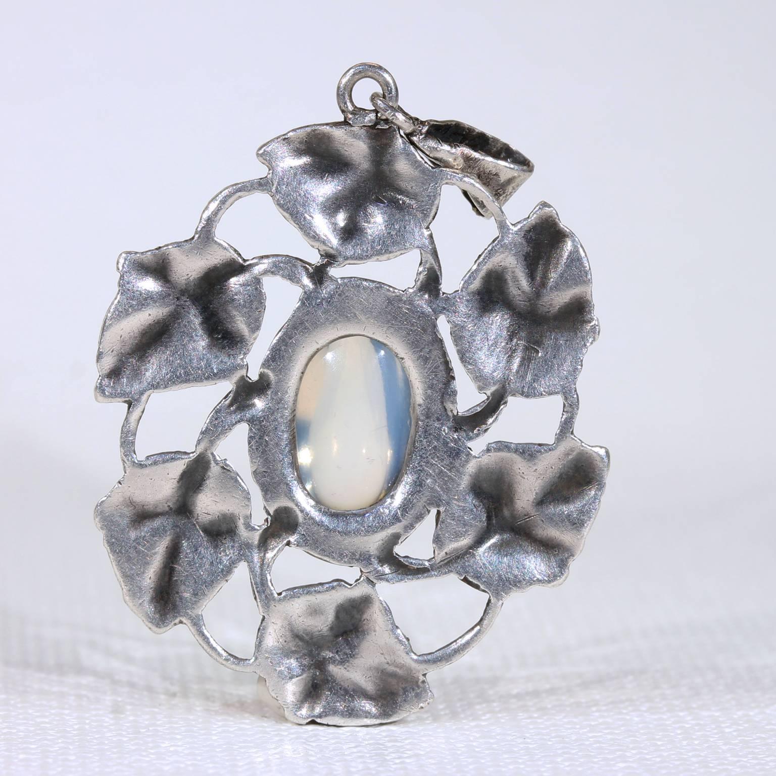 Arts and Crafts Jessie King Pendant Moonstone Enamel Silver 1