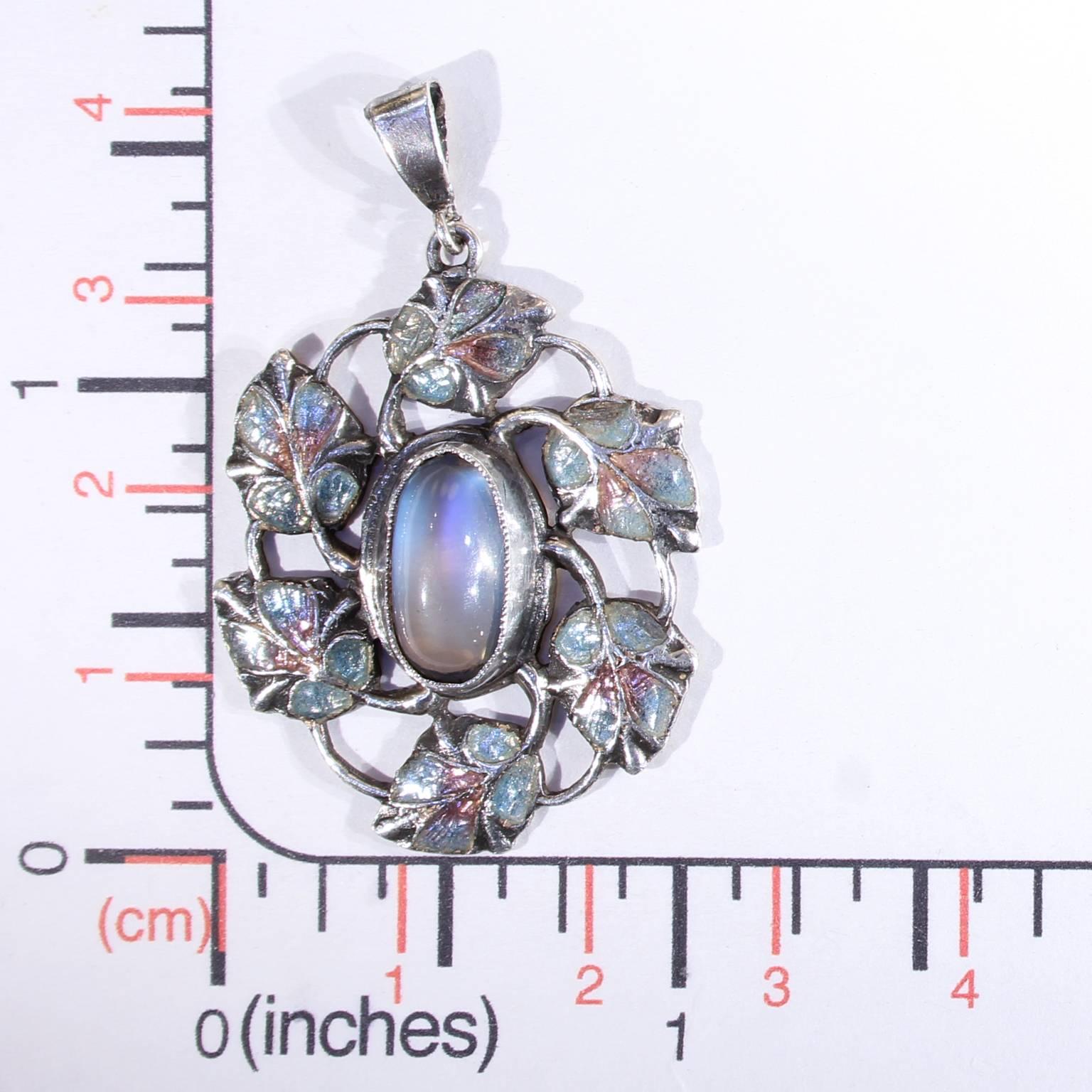 Arts and Crafts Jessie King Pendant Moonstone Enamel Silver 3