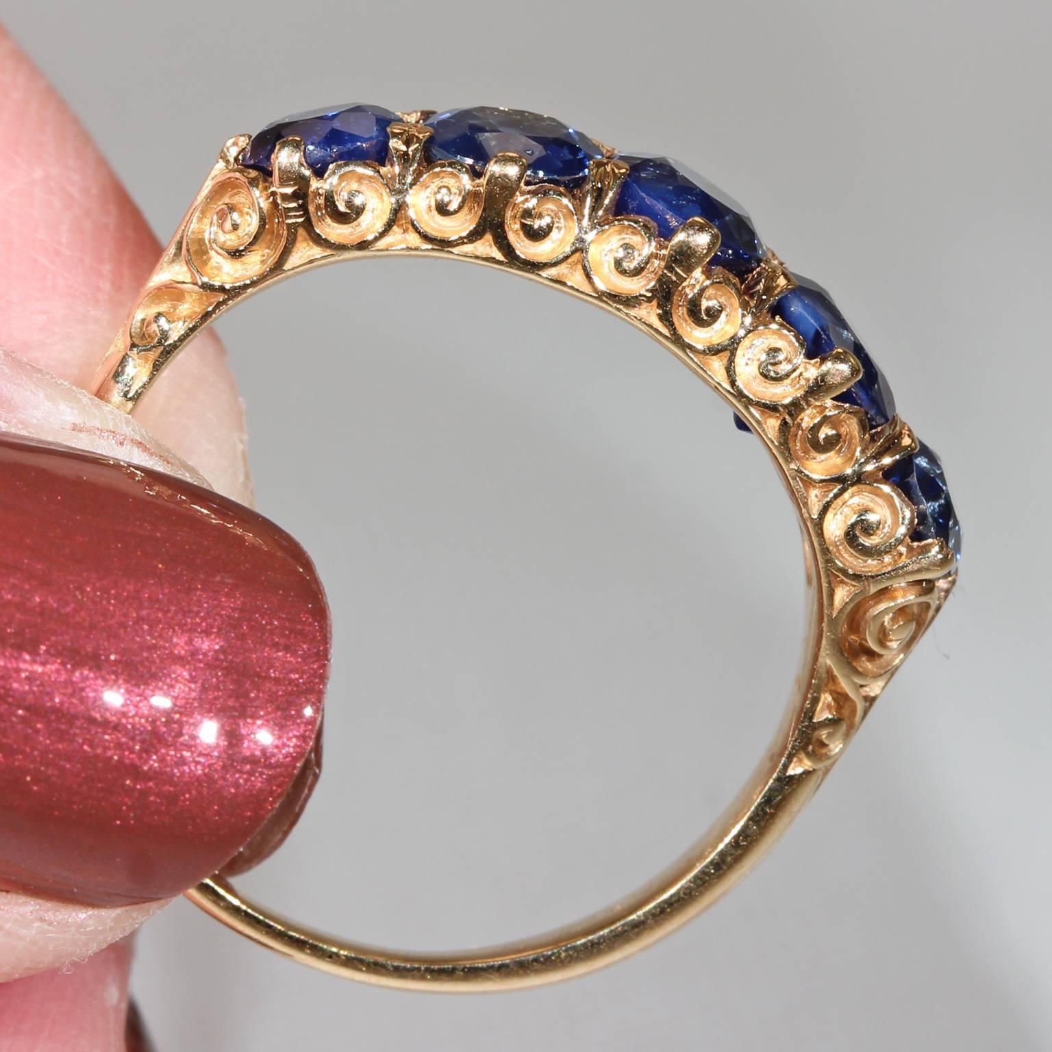 Victorian Untreated Sapphire Yellow Gold Five Stone Ring  3
