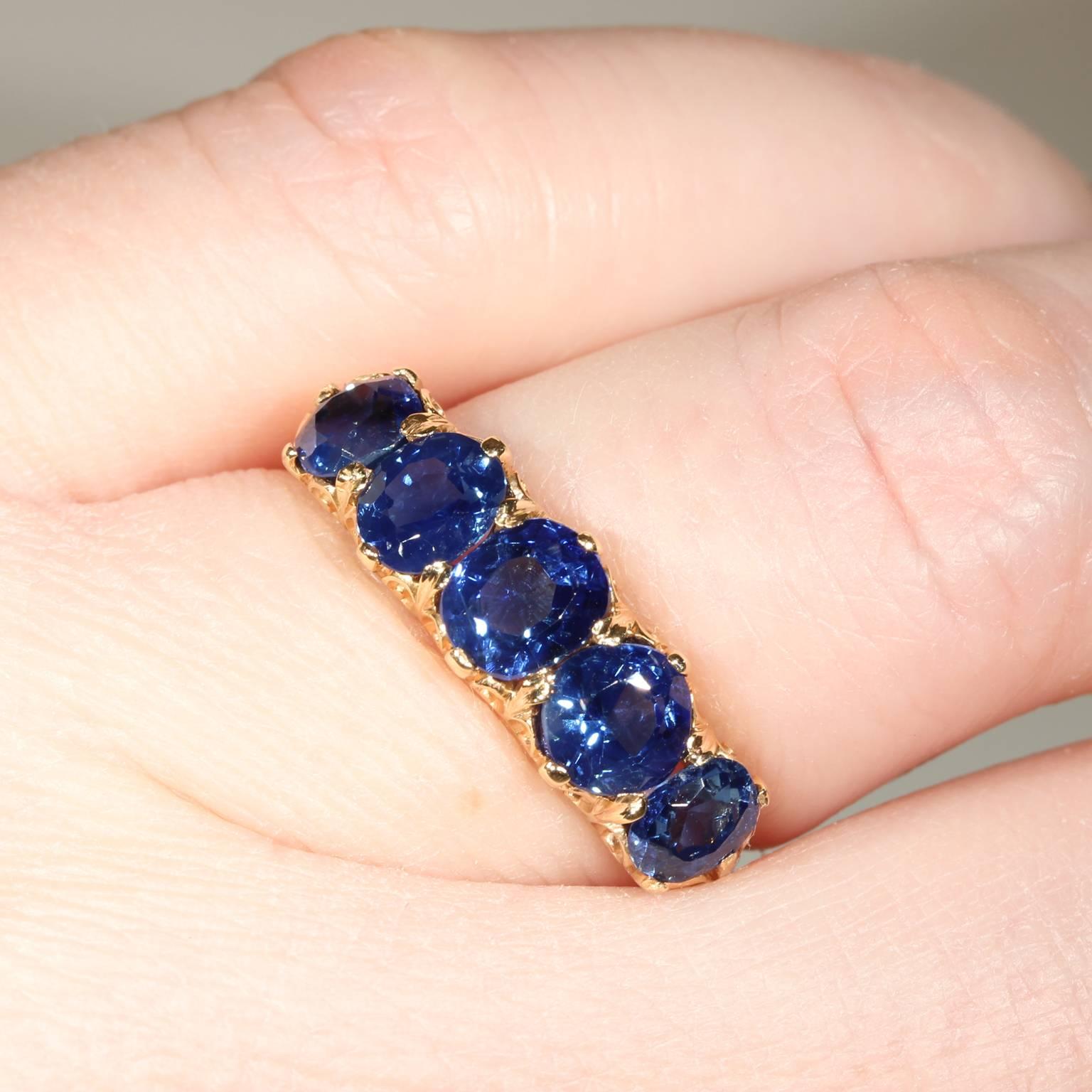 Victorian Untreated Sapphire Yellow Gold Five Stone Ring  1