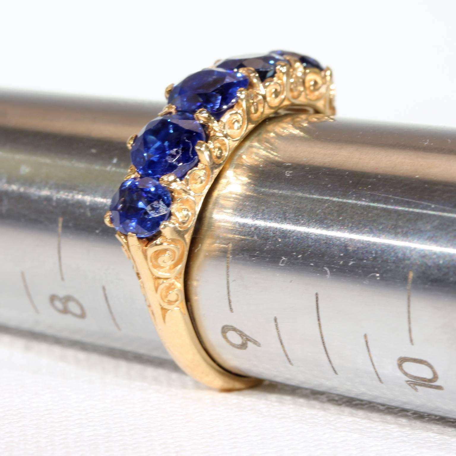 Victorian Untreated Sapphire Yellow Gold Five Stone Ring  4