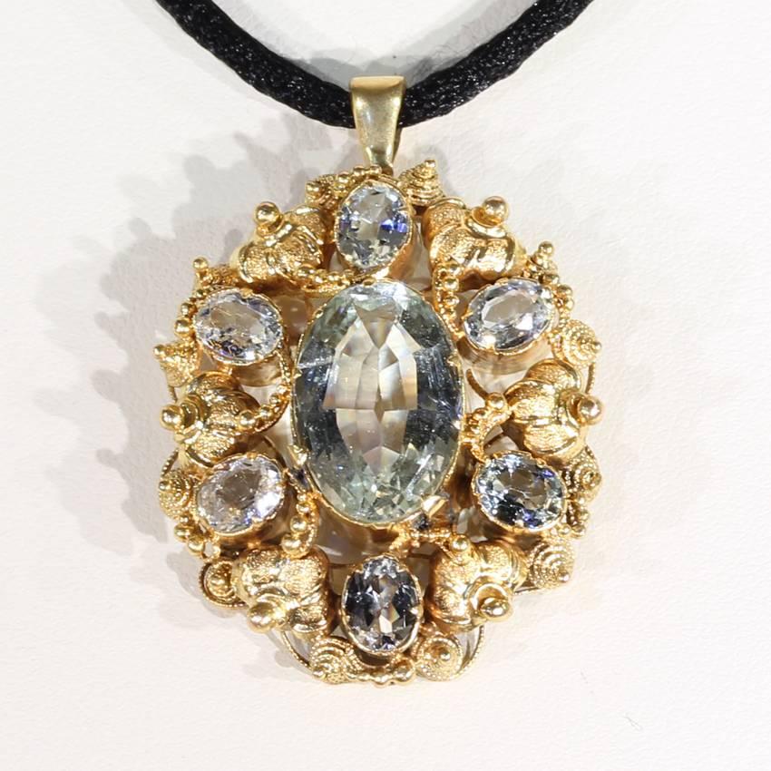 Women's Early Victorian Aquamarine Gold Pendant For Sale