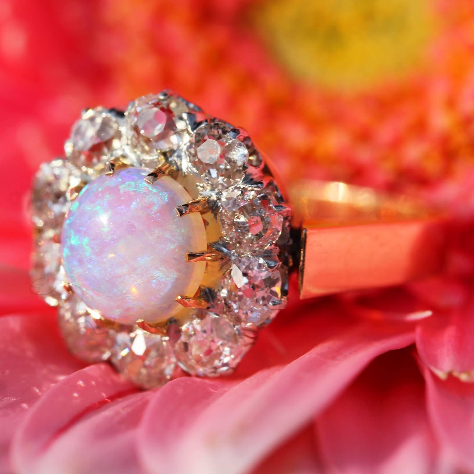 1900s French Opal Diamond Cluster Ring 3