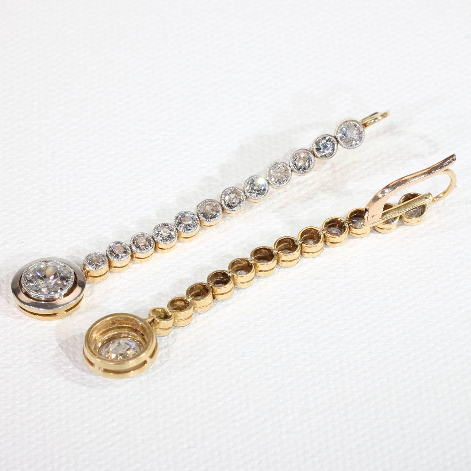 Women's Art Deco Extra Long Diamond Gold Earrings For Sale