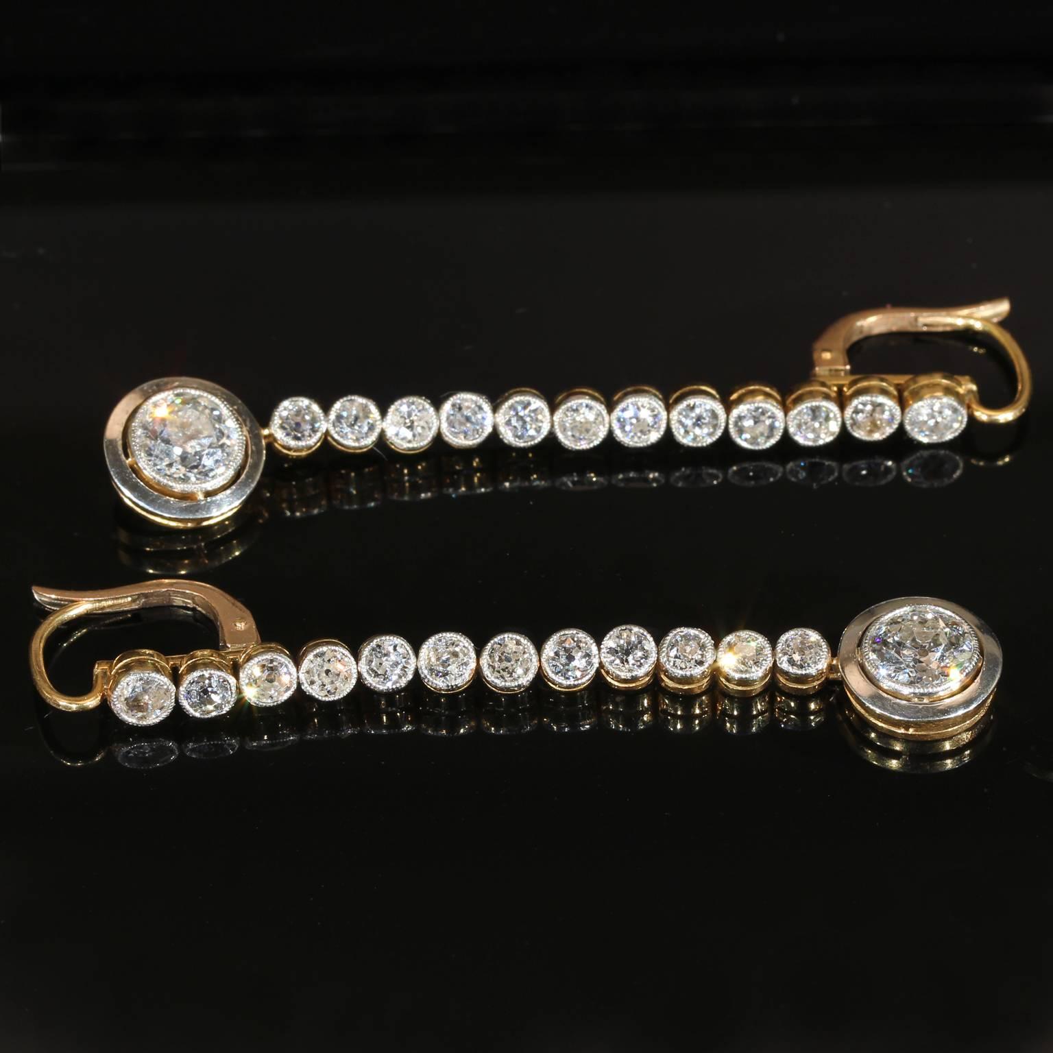 Art Deco Extra Long Diamond Gold Earrings For Sale 1