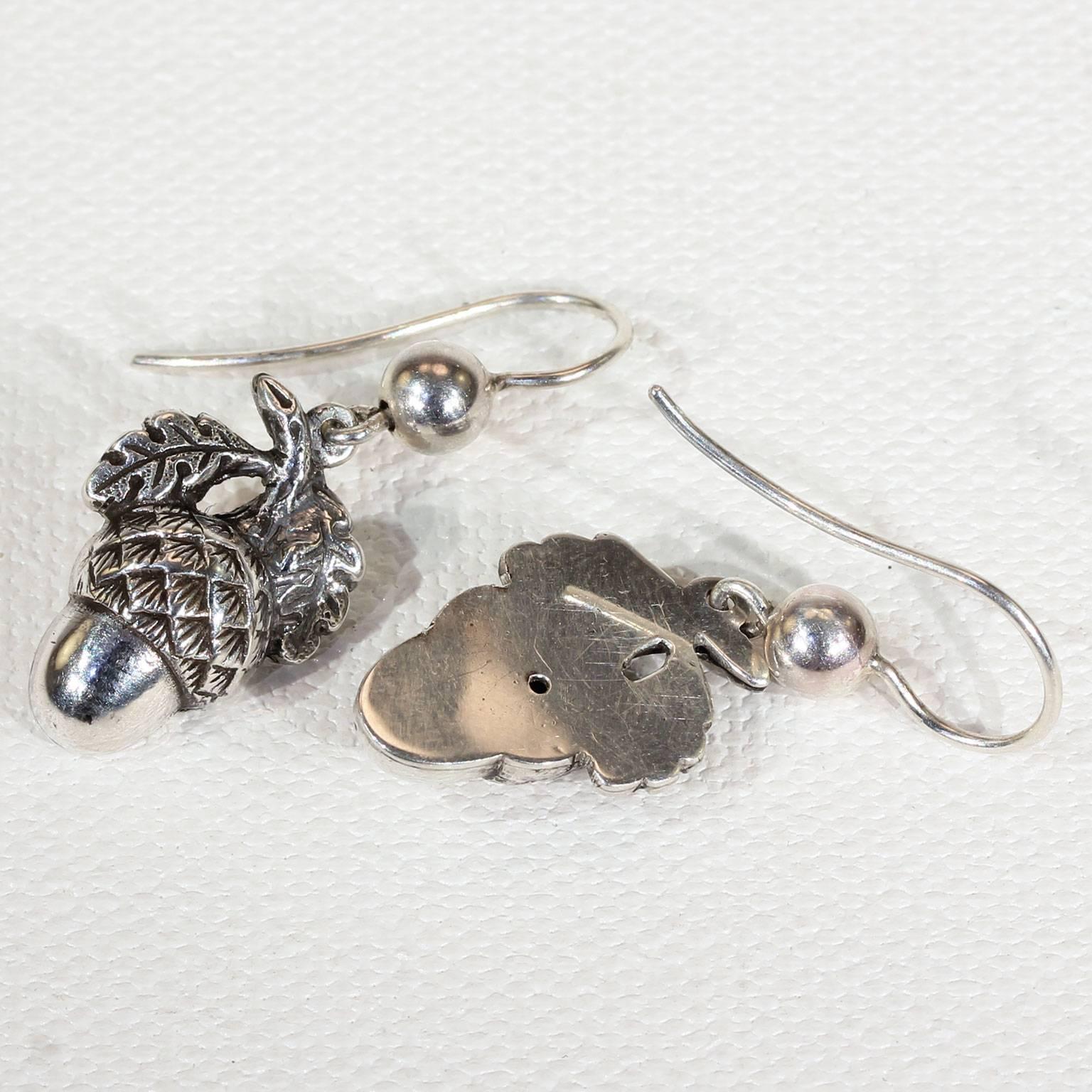 Victorian Silver Acorn Earrings In Excellent Condition In Middleton, WI