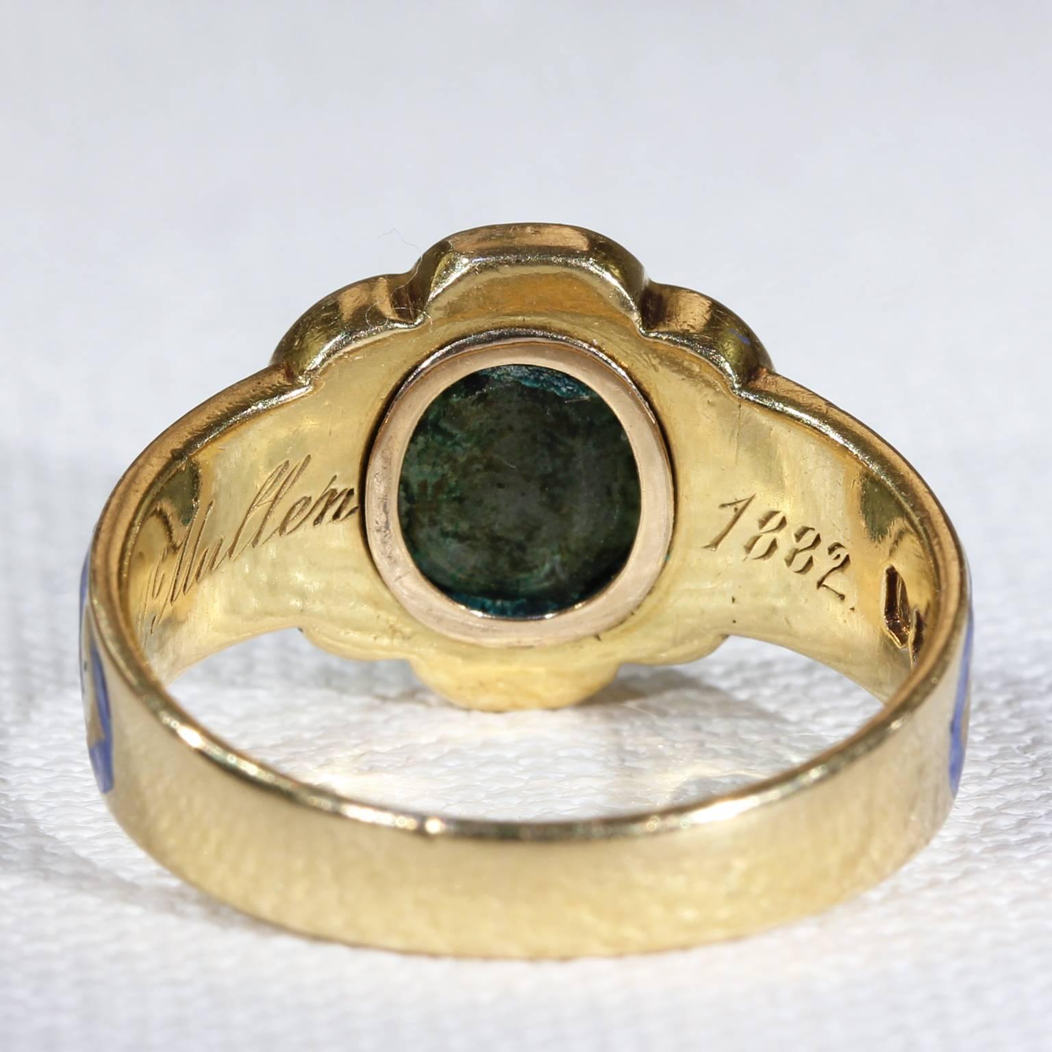 Women's or Men's Victorian Blue Enamel Pearl Diamond Memorial Ring