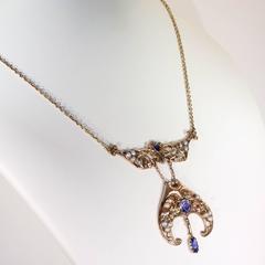 Arts & Crafts Sapphire Pearl Gold Necklace by Artificers' Guild