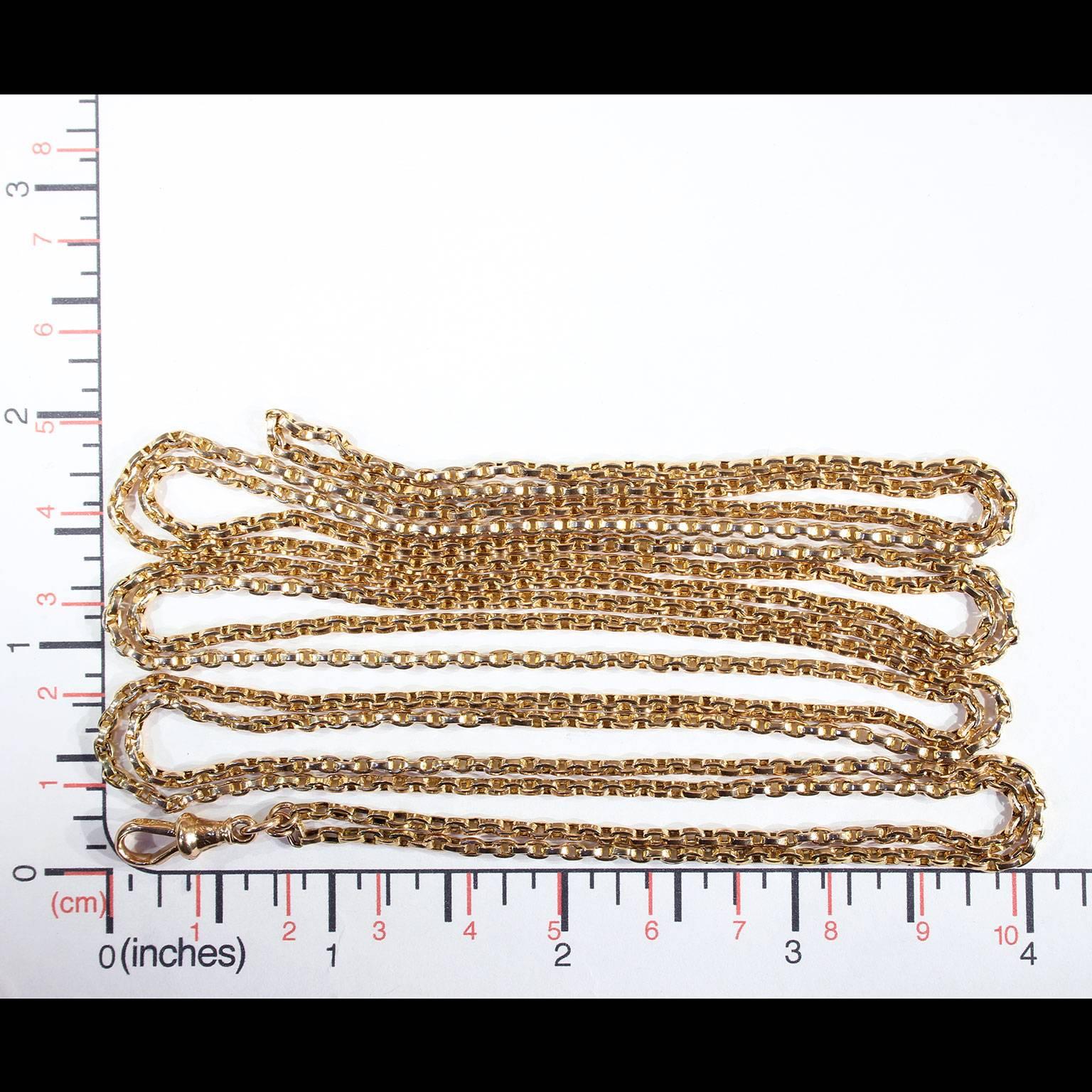 Victorian Long Guard Gold Chain Necklace In Excellent Condition For Sale In Middleton, WI