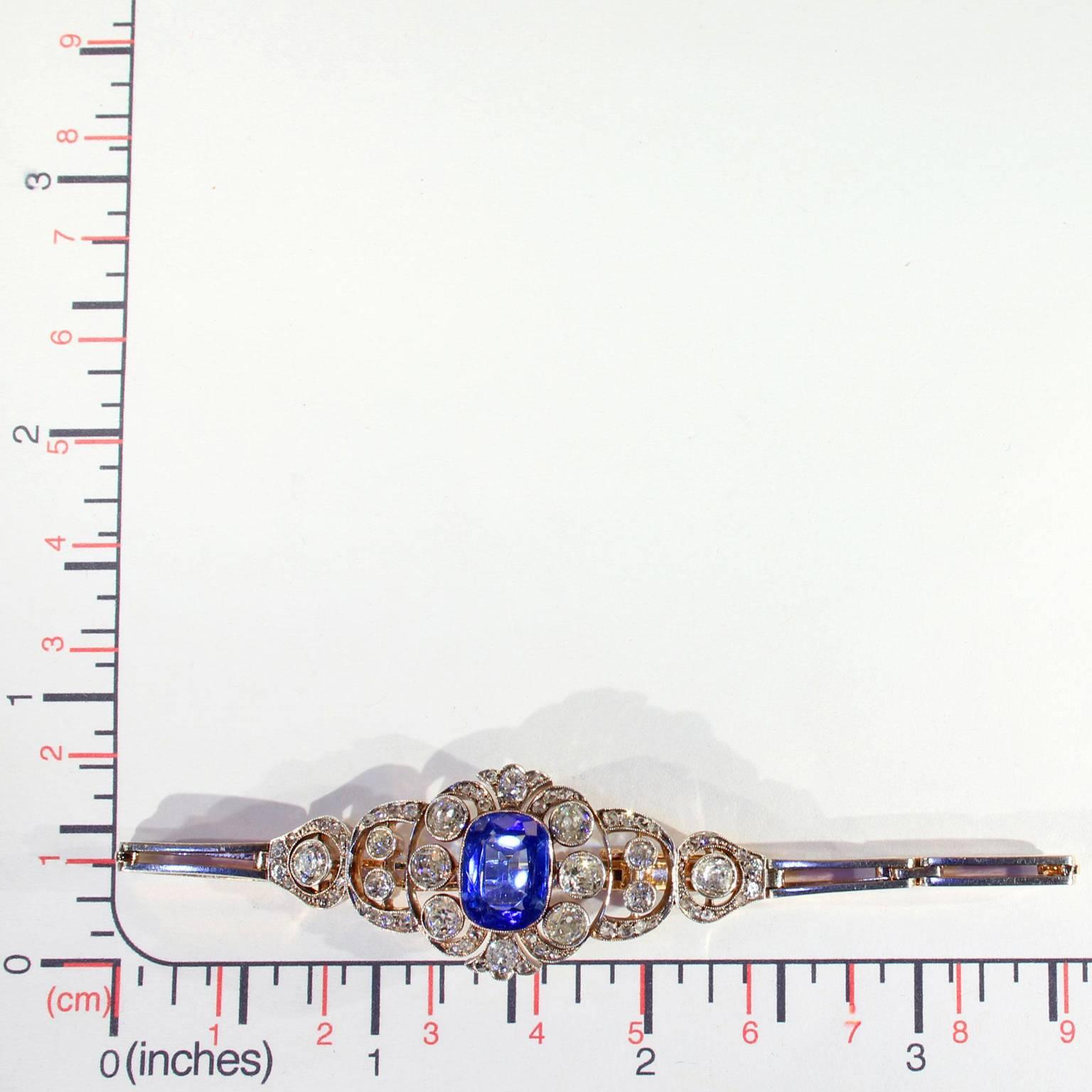 Pre-Revolutionary Russian Untreated Ceylon Sapphire and Diamond Bracelet For Sale 4