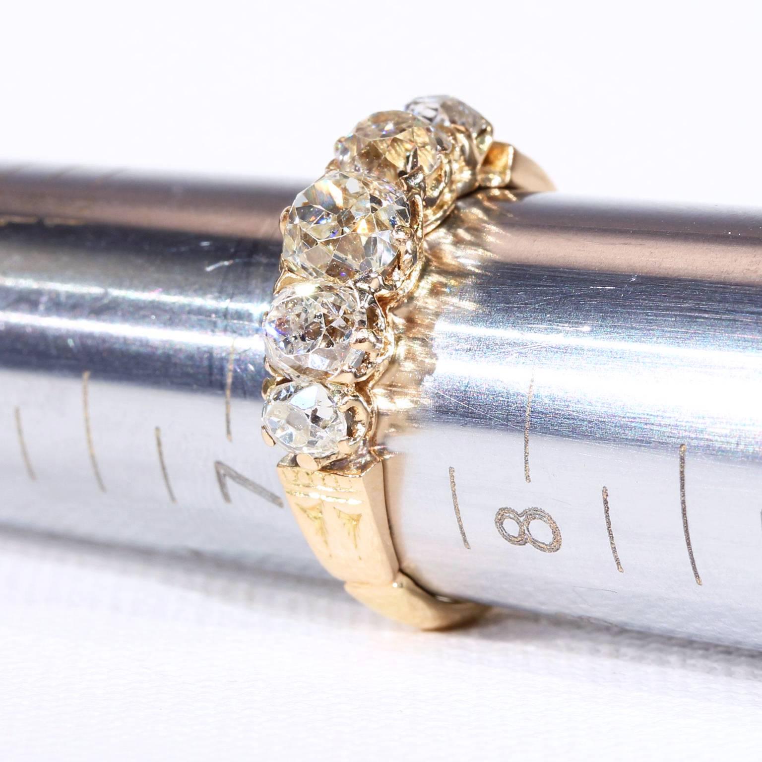 Victorian Five-Stone 2 Carat Diamonds Rose Gold Ring 3