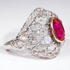 French Belle Époque Untreated Ruby Diamond Gold Ring