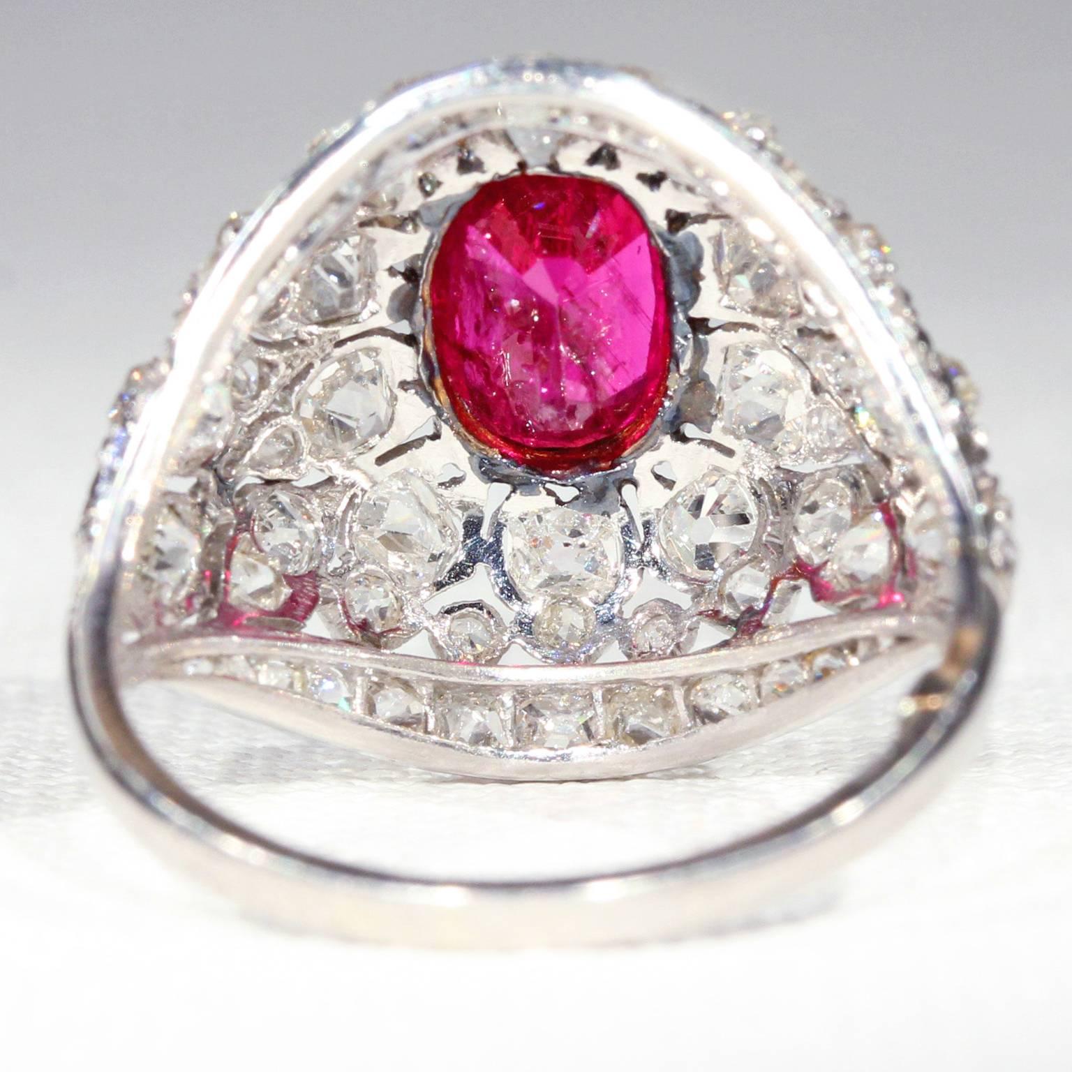 French Belle Époque Untreated Ruby Diamond Gold Ring For Sale 1