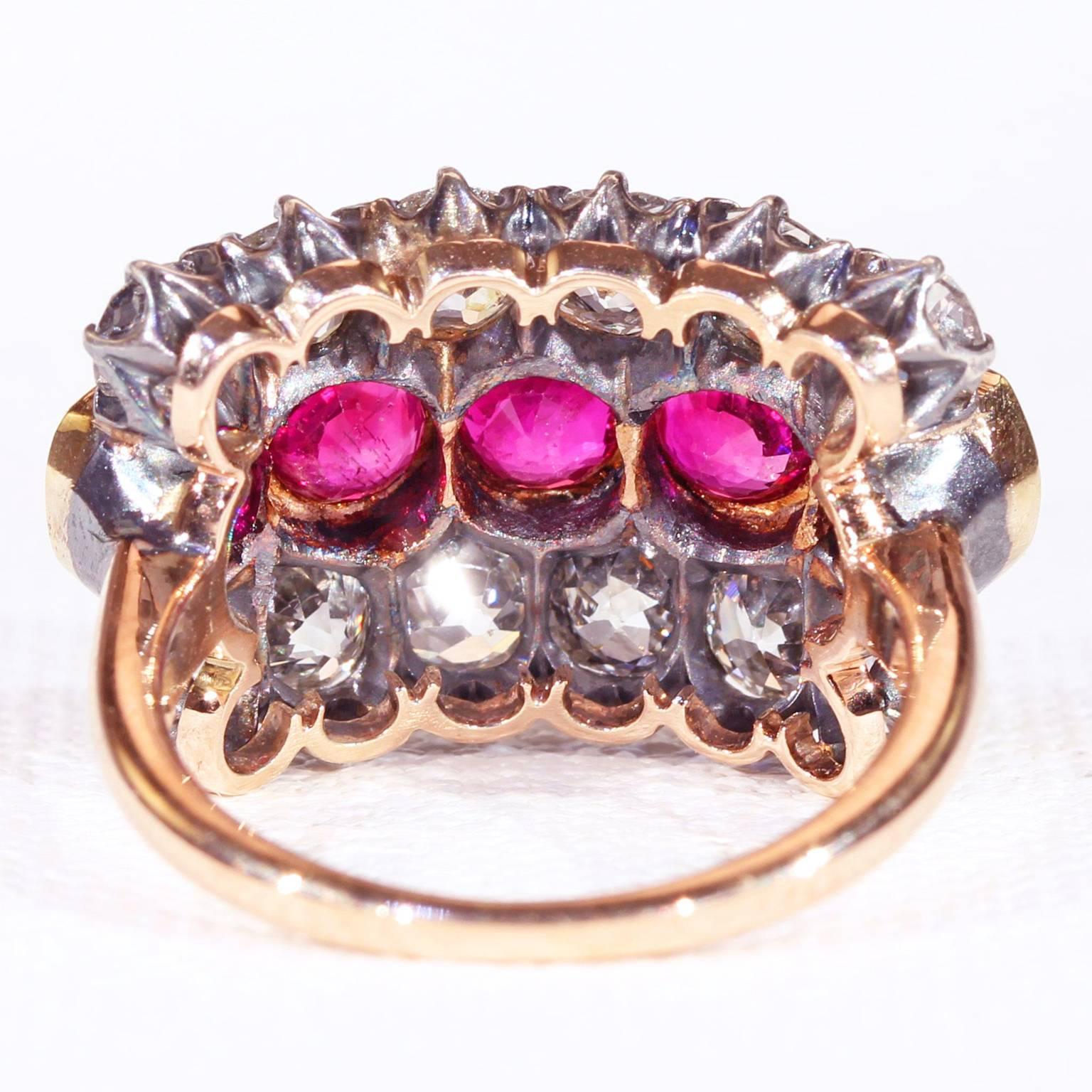 Men's Victorian Diamond Ruby Silver Gold Ring For Sale