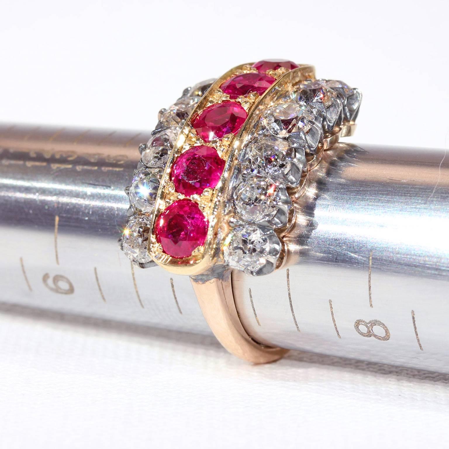 Victorian Diamond Ruby Silver Gold Ring For Sale 2