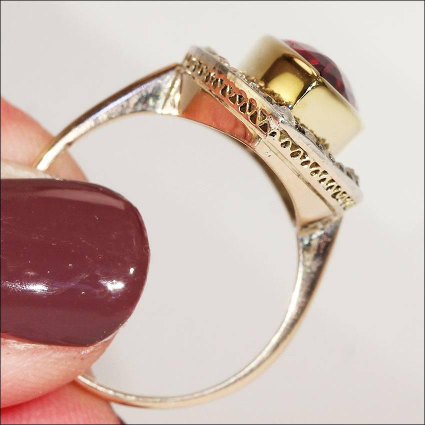 Women's or Men's Edwardian Navette Pink Tourmaline Diamond Gold Ring For Sale