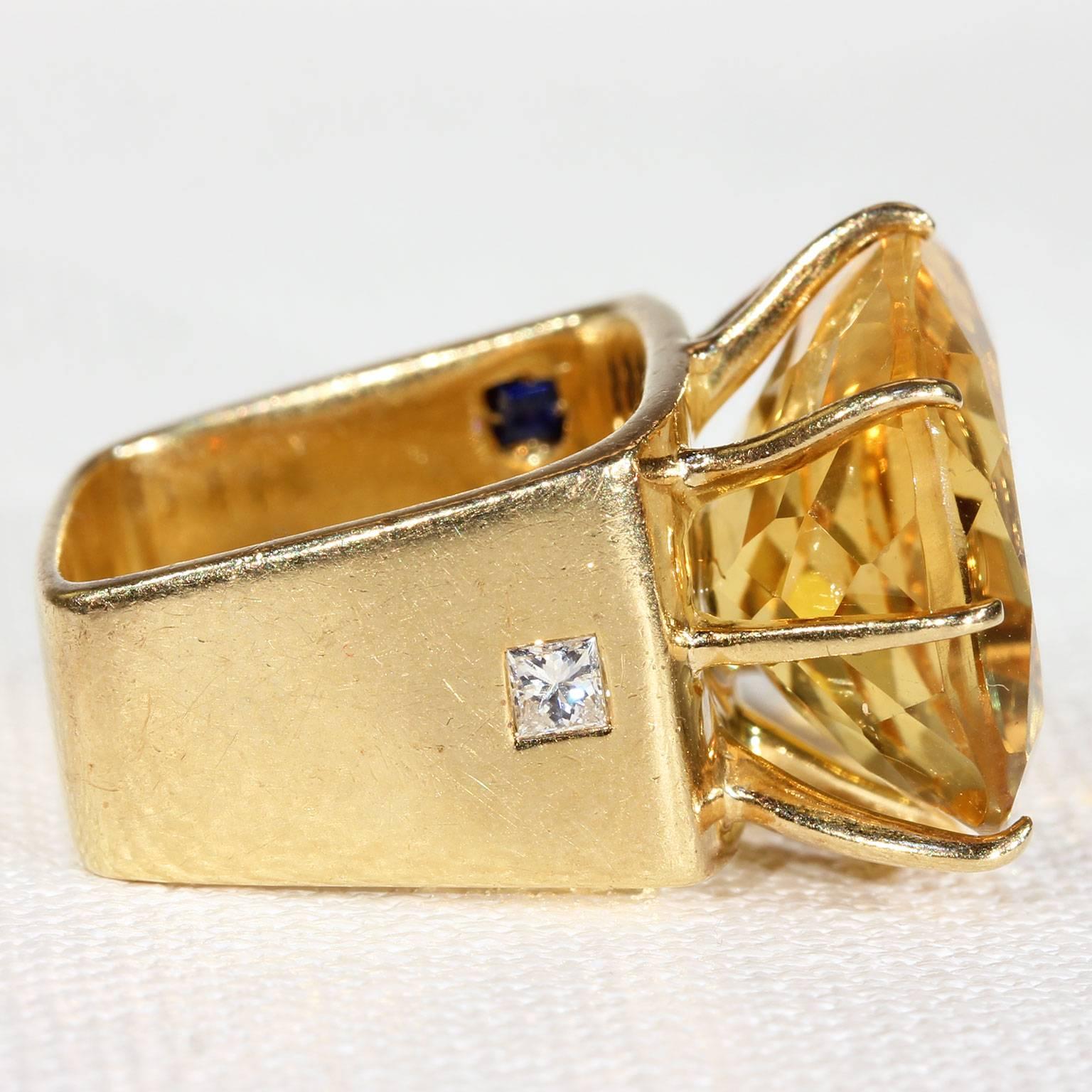 Oval Cut Modernist Citrine Sapphire Diamond Gold Ring For Sale
