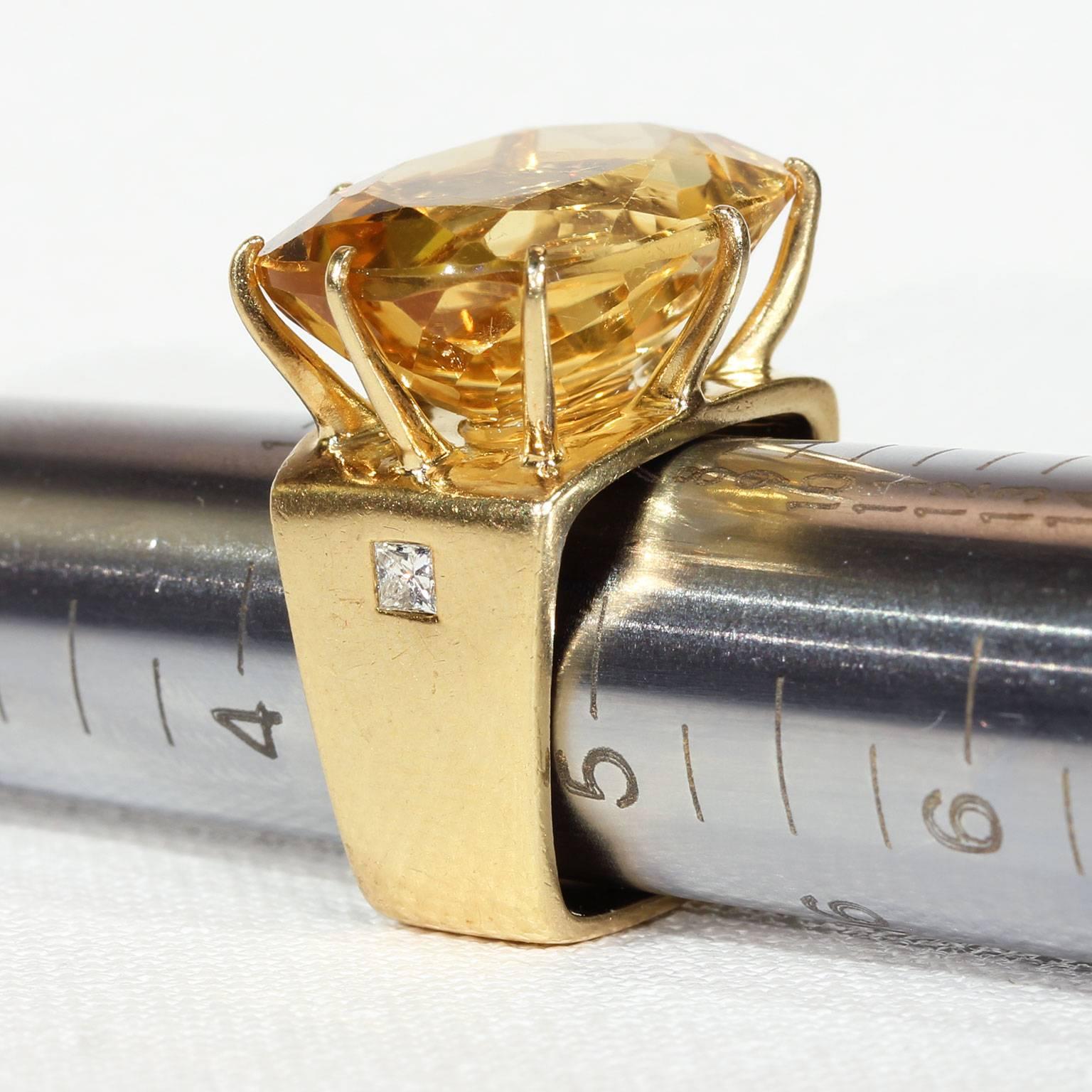 Modernist Citrine Sapphire Diamond Gold Ring For Sale 3
